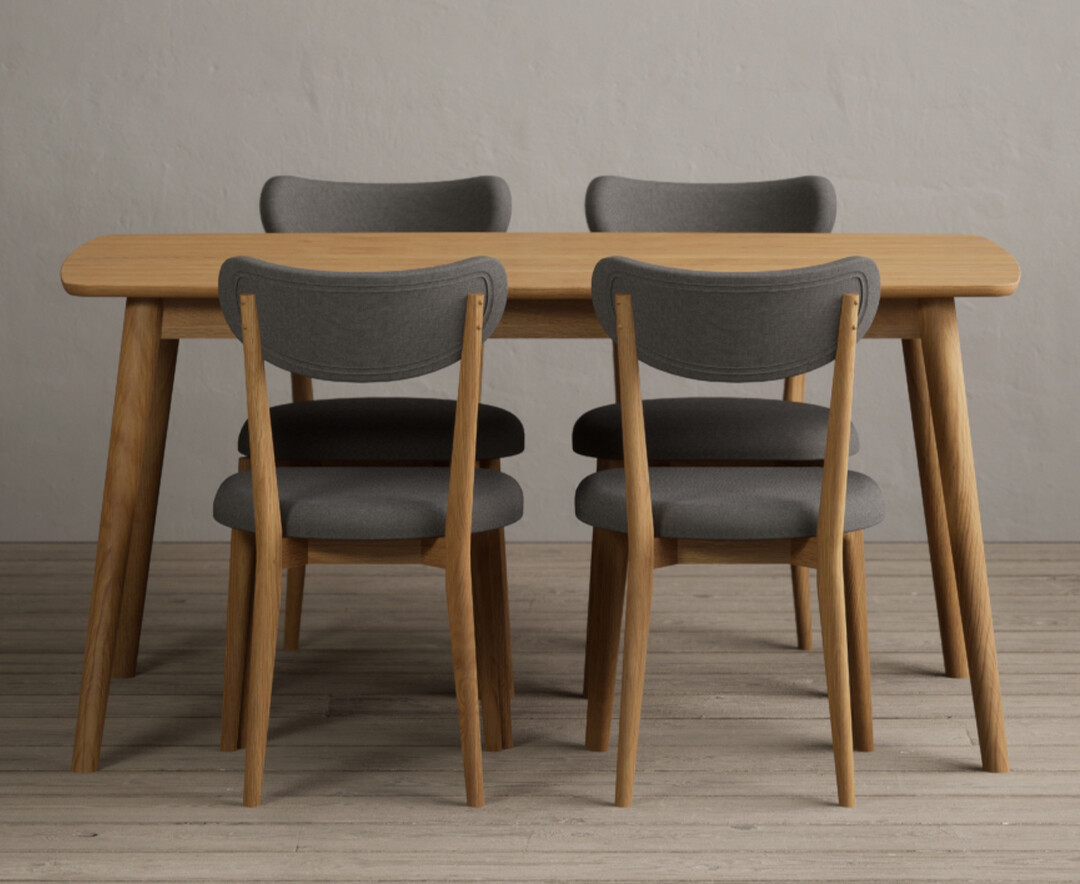 Nordic 150cm Solid Oak Dining Table with 6 Grey Nordic Chairs