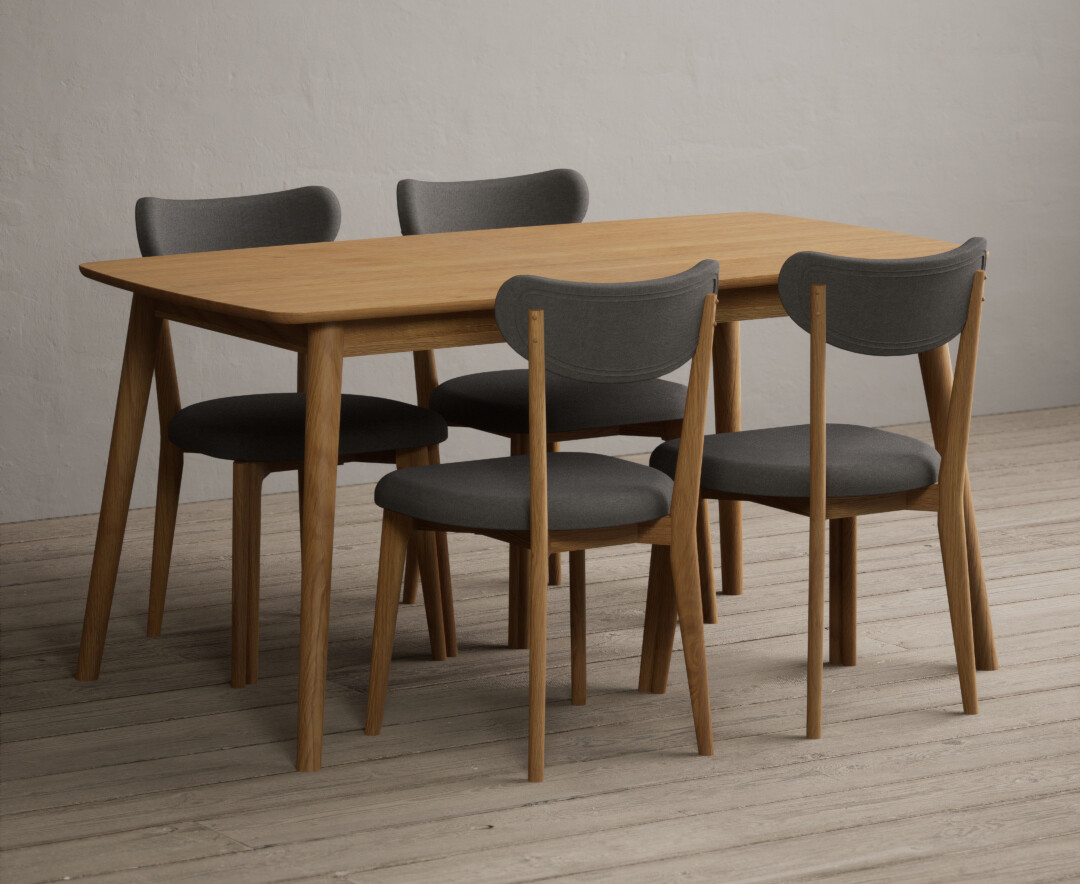 Nordic 150cm Solid Oak Dining Table With 4 Grey Nordic Chairs