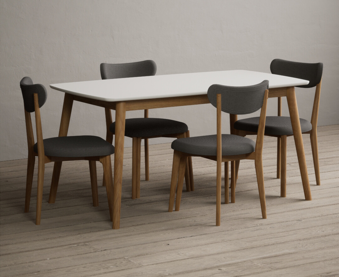 Nordic 150cm Solid Oak And Signal White Painted Dining Table With 4 Grey Nordic Chairs