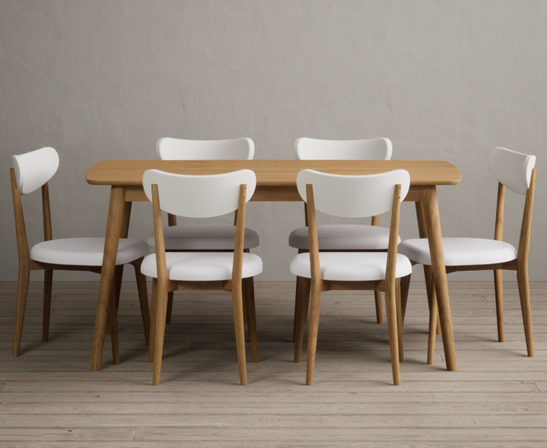 Nordic 150cm Solid Oak Dining Table with 6 Grey Nordic Chairs