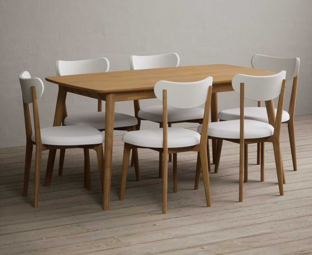 Nordic 150cm Solid Oak Dining Table With 6 White Nordic Chairs