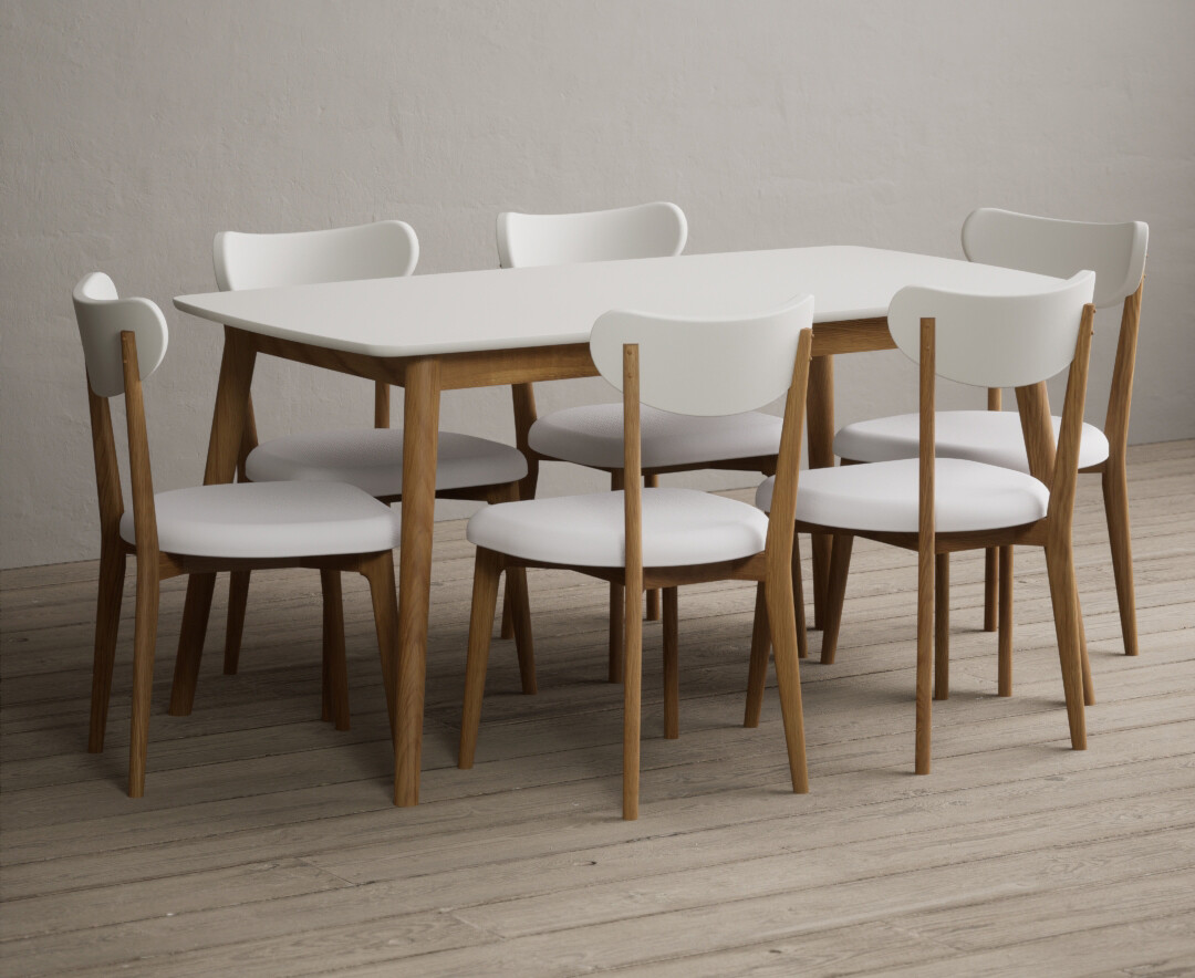 Nordic 150cm Solid Oak And Signal White Painted Dining Table With 6 White Nordic Chairs