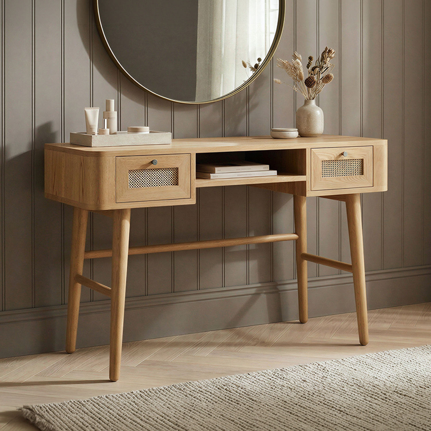 Oak Rattan Dressing Table