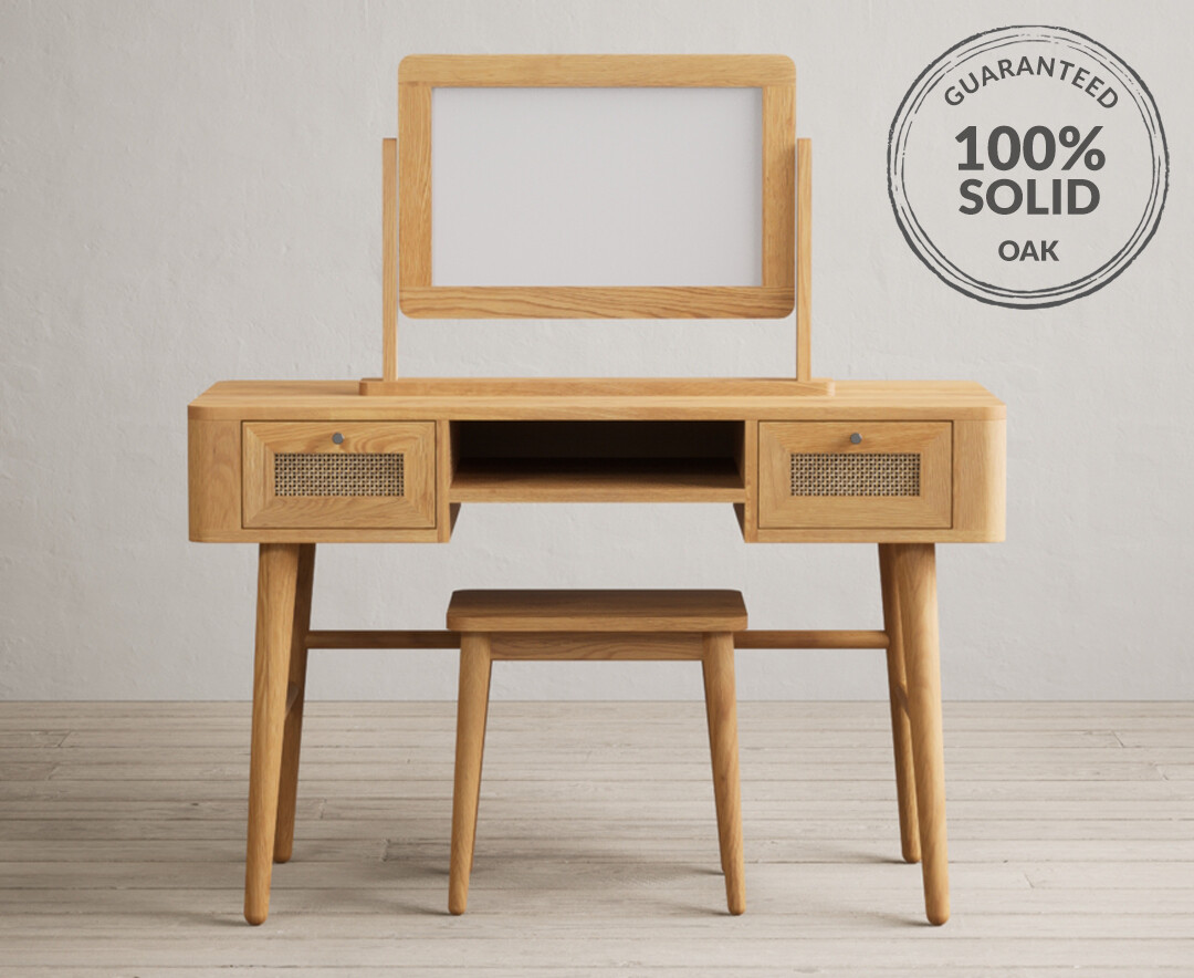 Oak Rattan Dressing Table Set | Oak&More