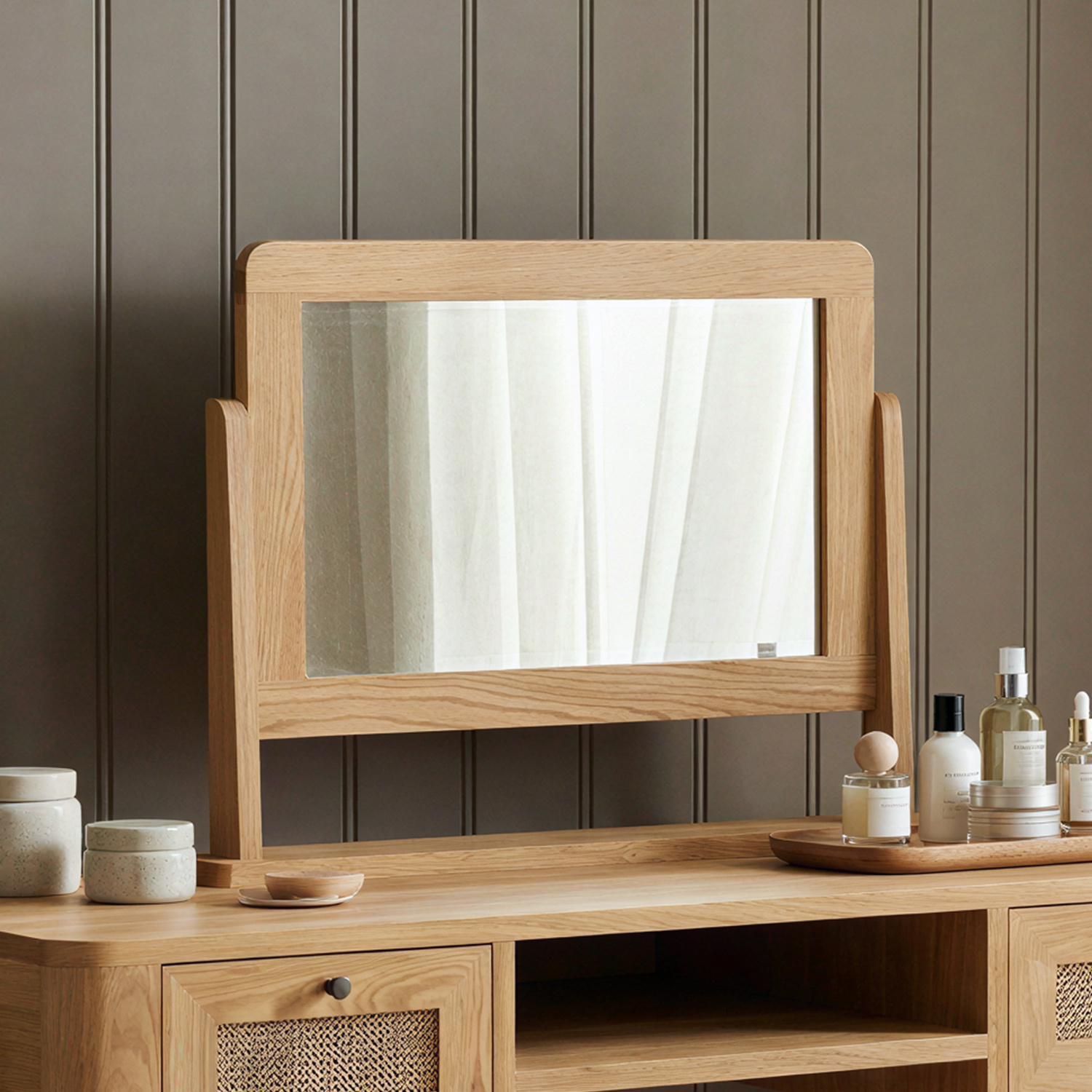 Oak Rattan Dressing Table Mirror