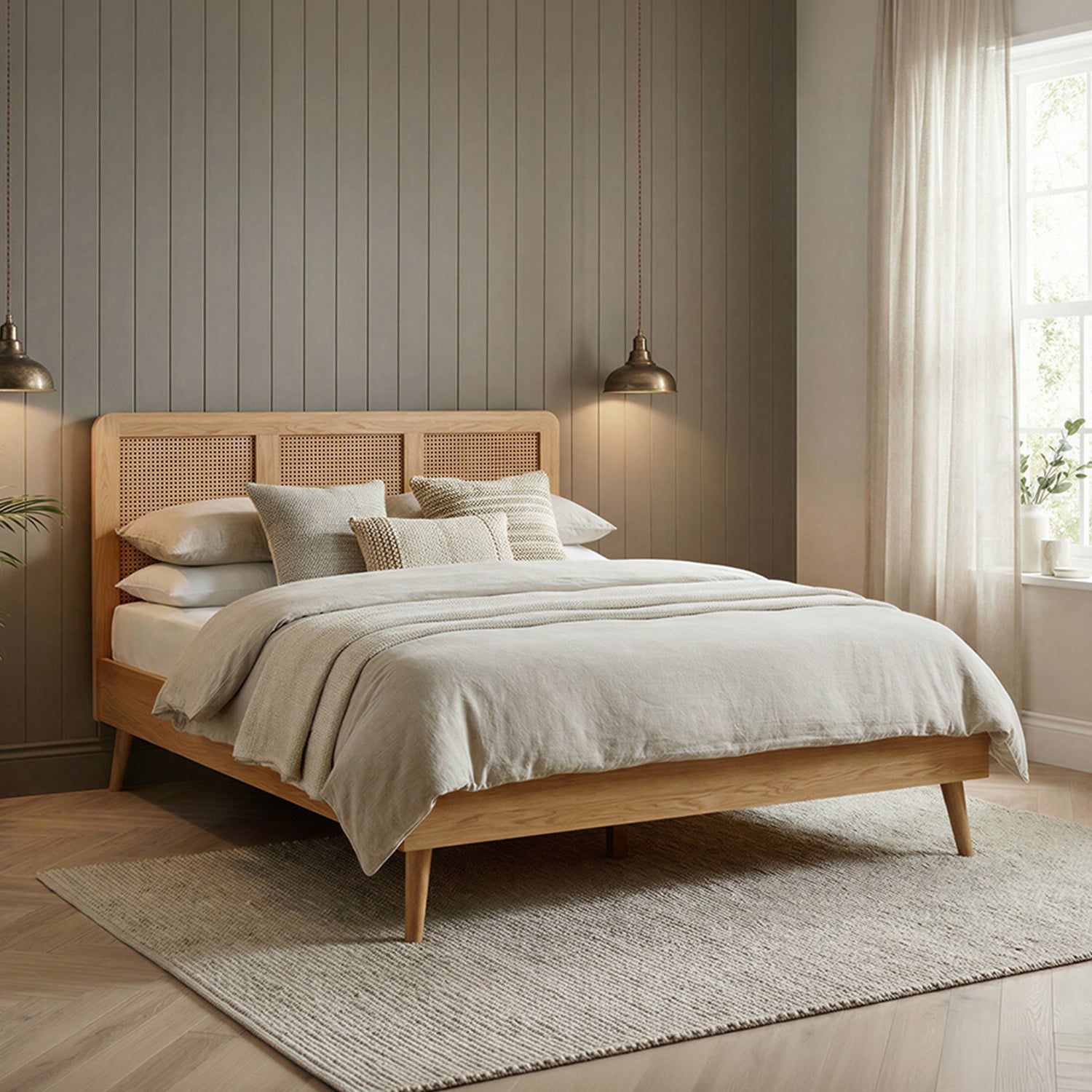 Oak Rattan Double Bed