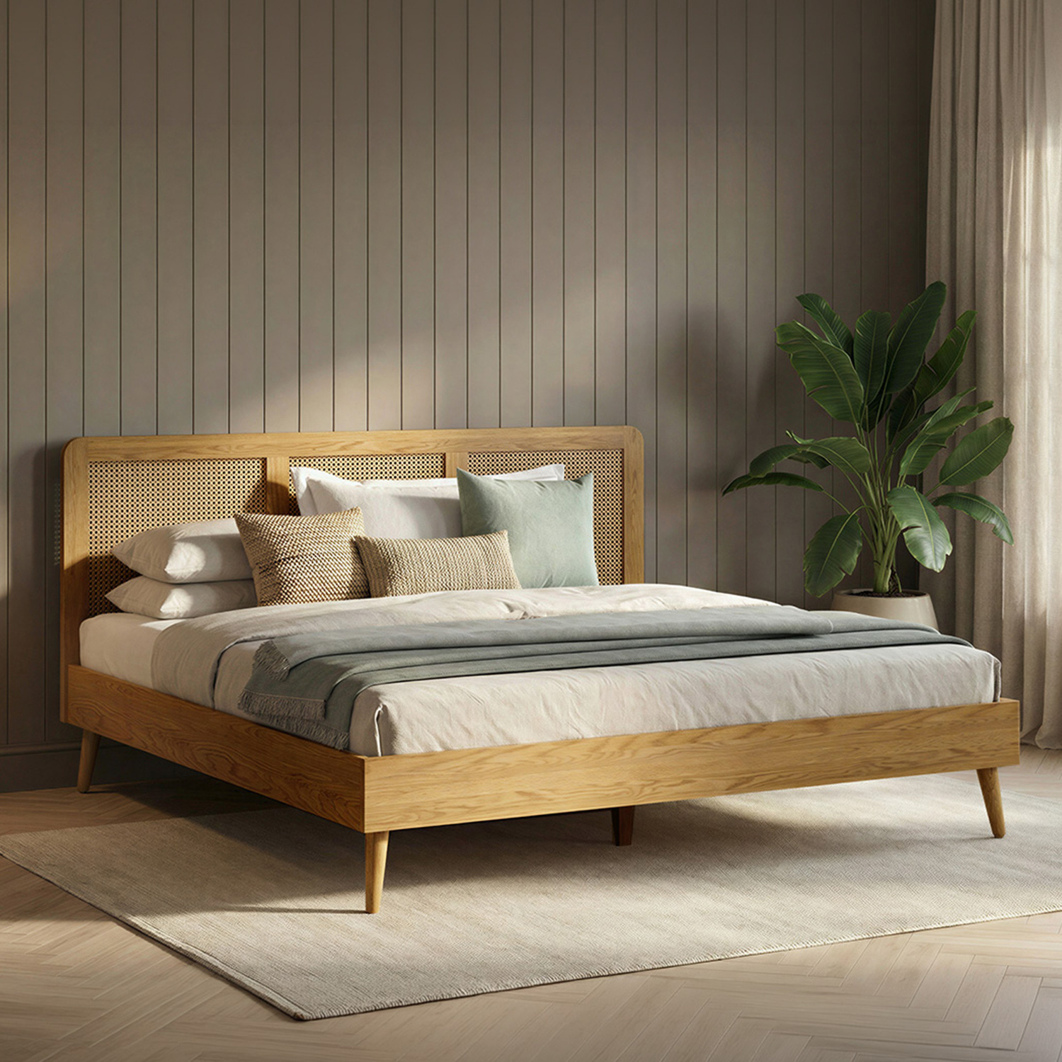 Oak Rattan Super King Size Bed