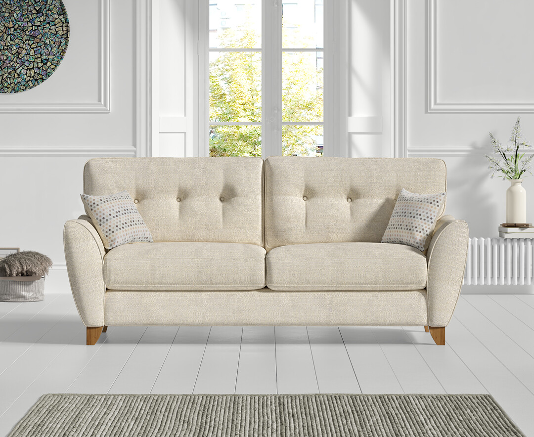 Florin Cream Fabric Three Seater Sofa