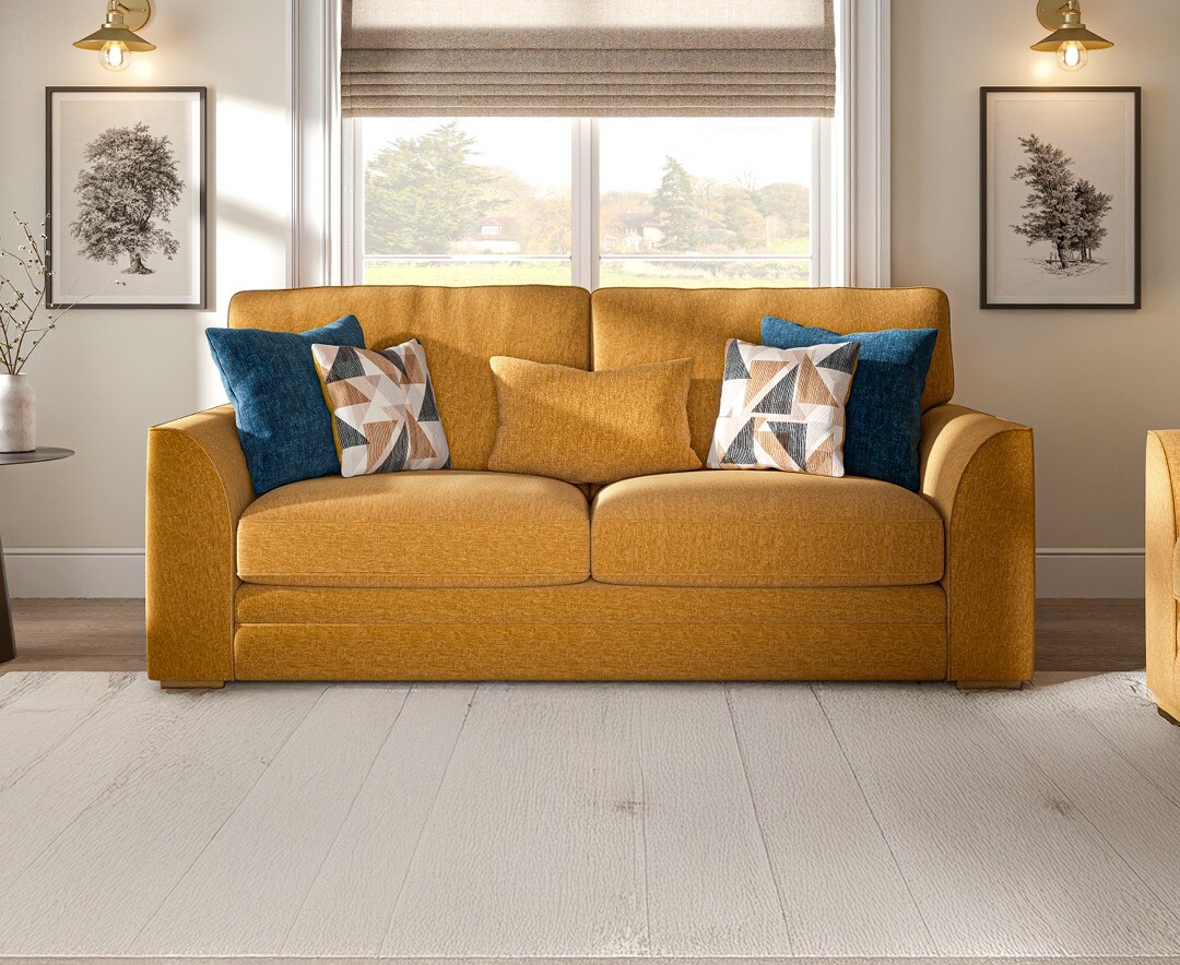 Jasper Ochre Chenille Fabric 3 Seater Sofa