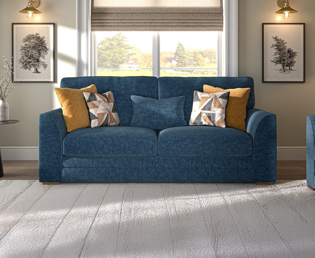 Jasper Indigo Chenille Fabric 3 Seater Sofa