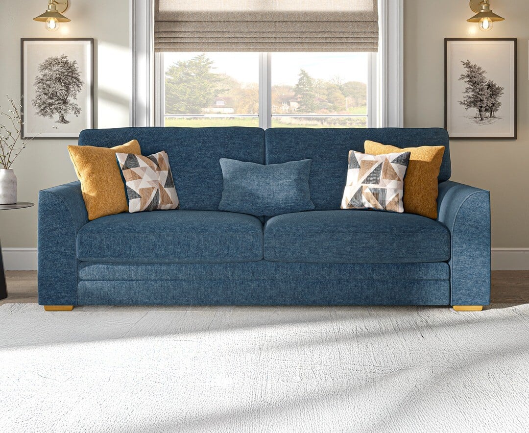 Jasper Indigo Chenille Fabric 4 Seater Sofa