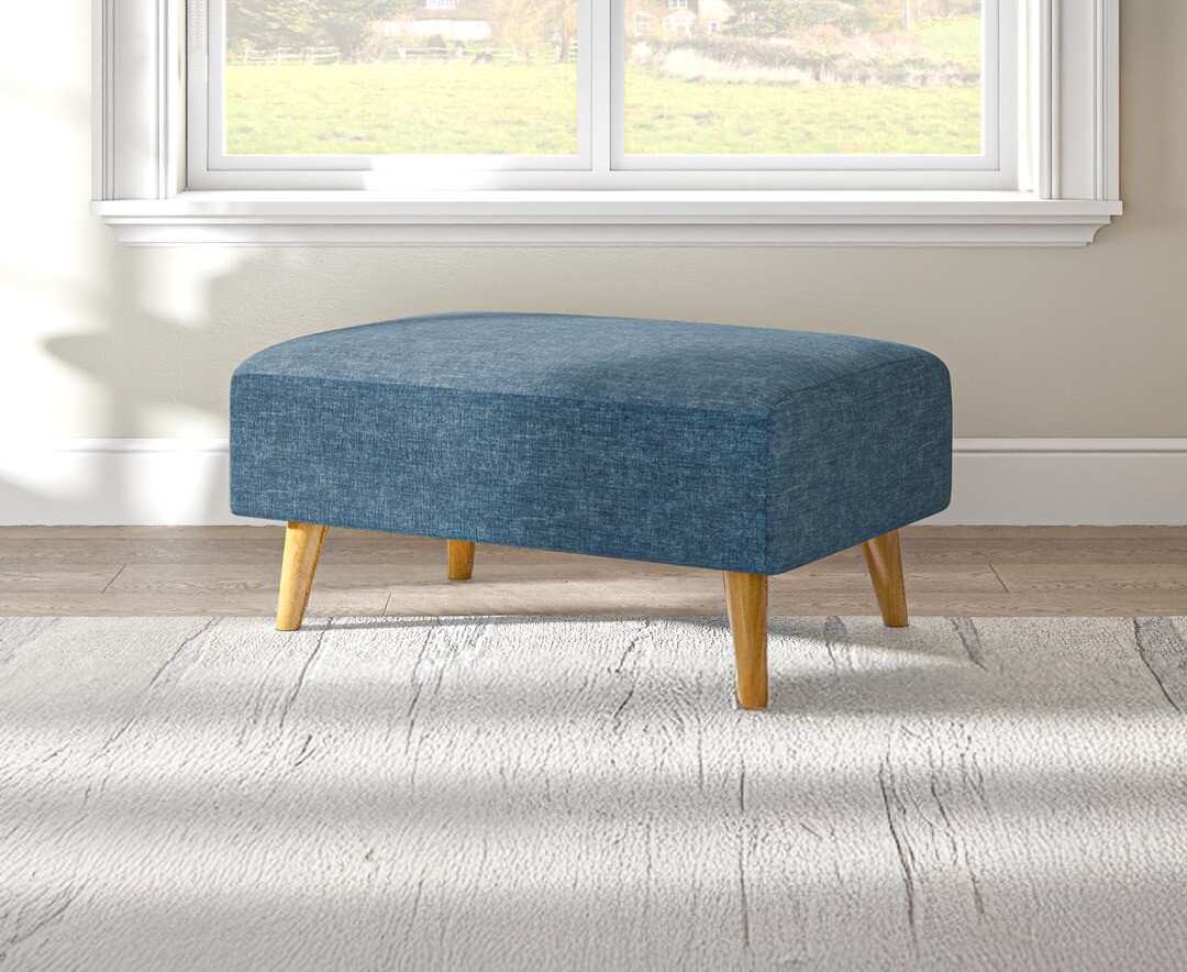 Jasper Indigo Chenille Fabric Footstool