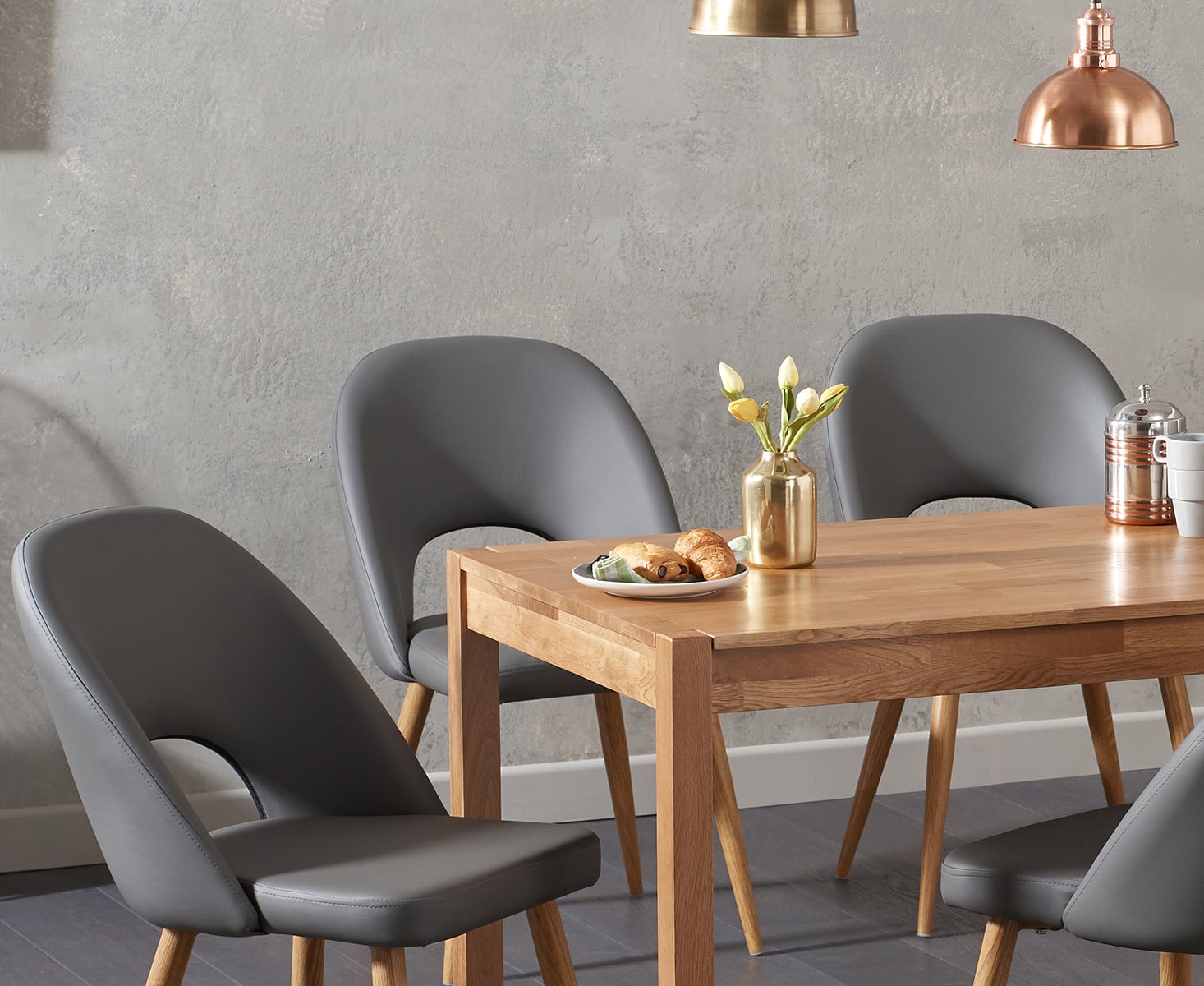 York 120cm Solid Oak Dining Table with 6 Grey Hudson Chairs