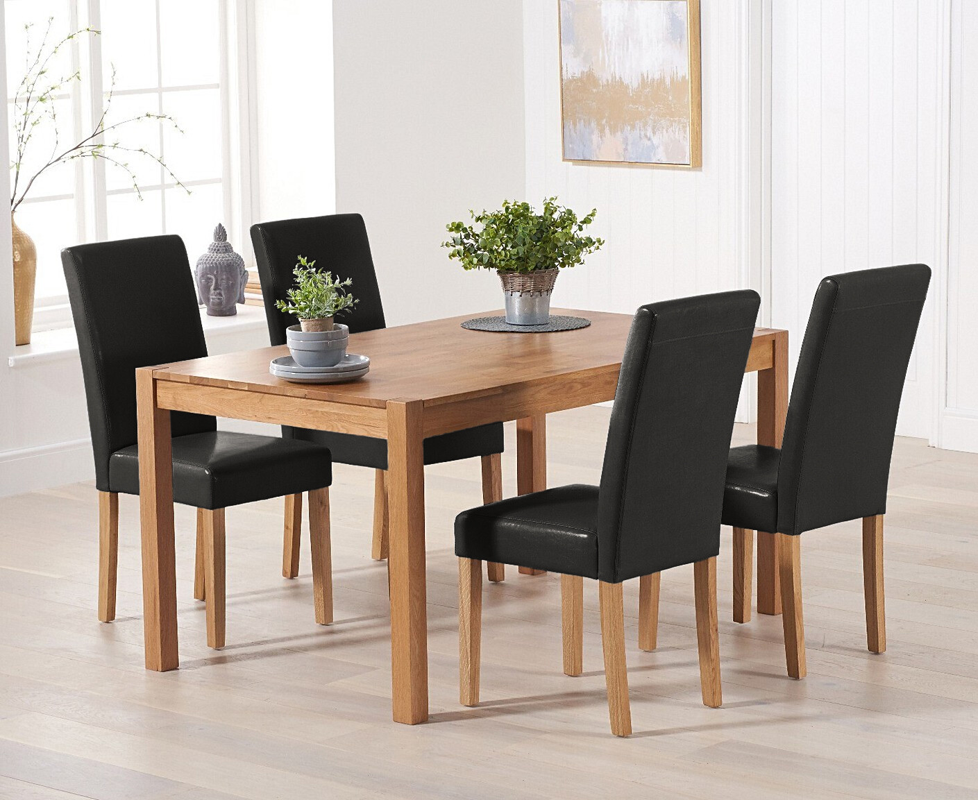 York 120cm Solid Oak Dining Table with 4 Brown Olivia Chairs