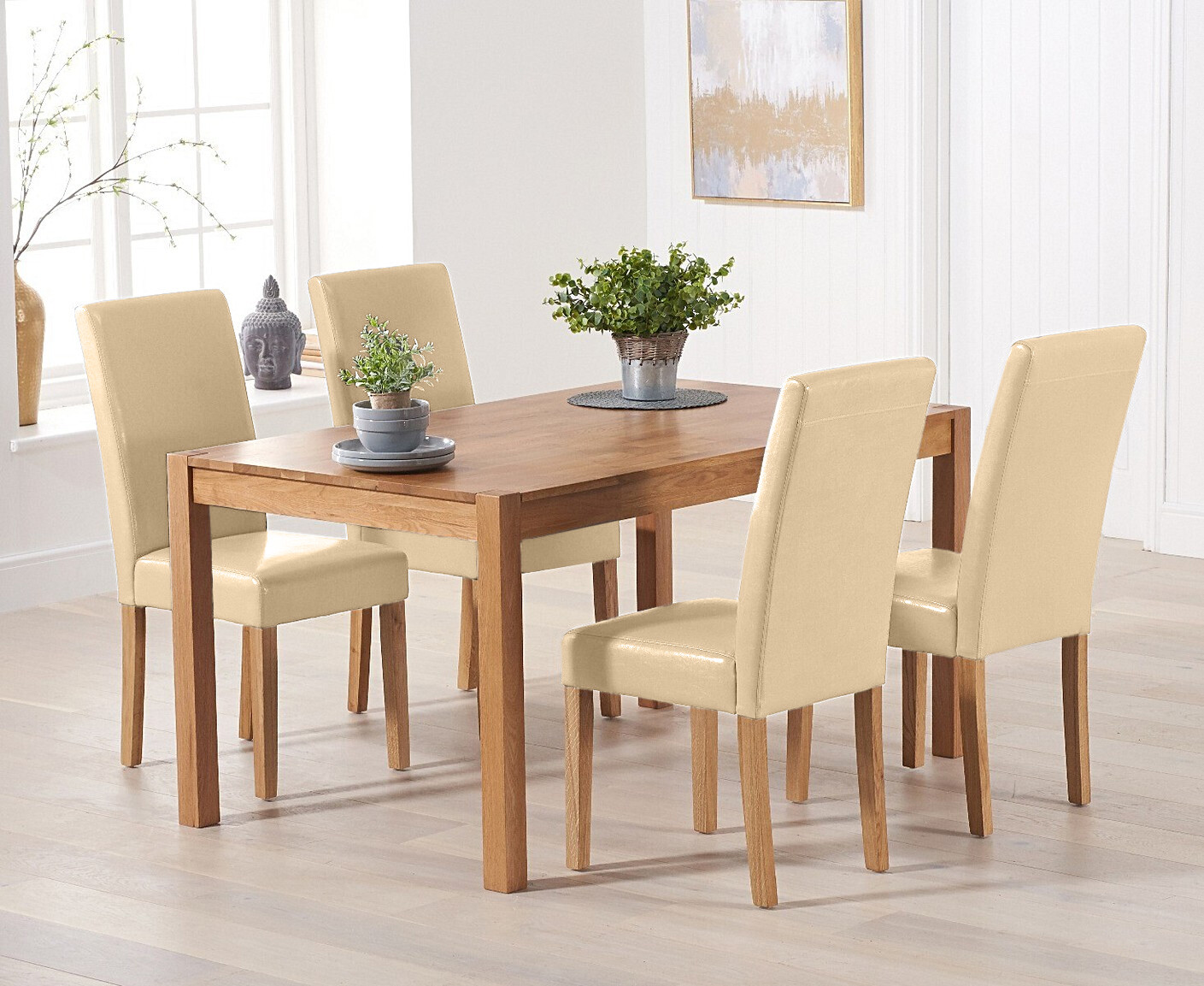 York 120cm Solid Oak Dining Table with 4 Brown Olivia Chairs
