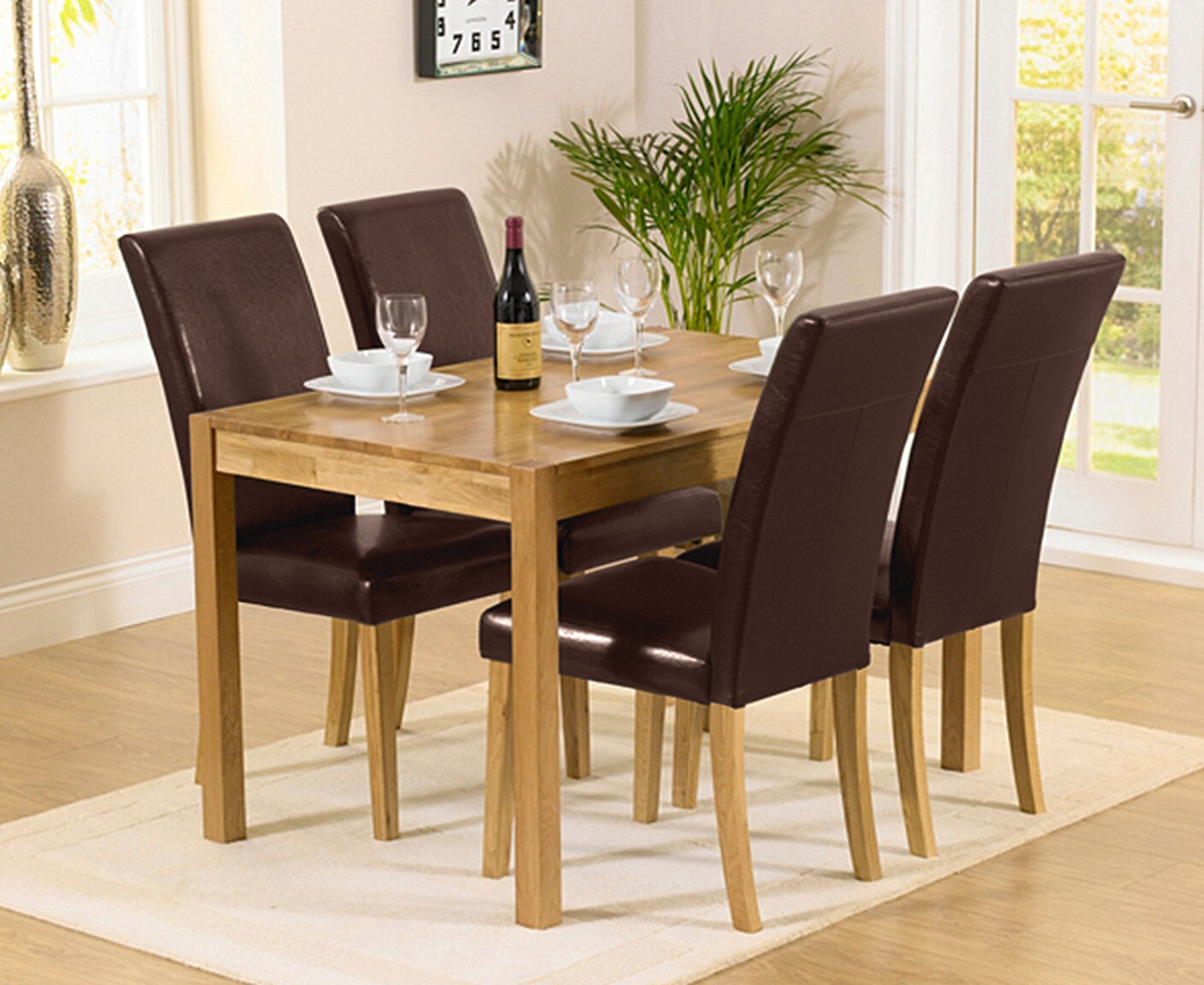 York 120cm Solid Oak Dining Set with 4 Brown Olivia Chairs
