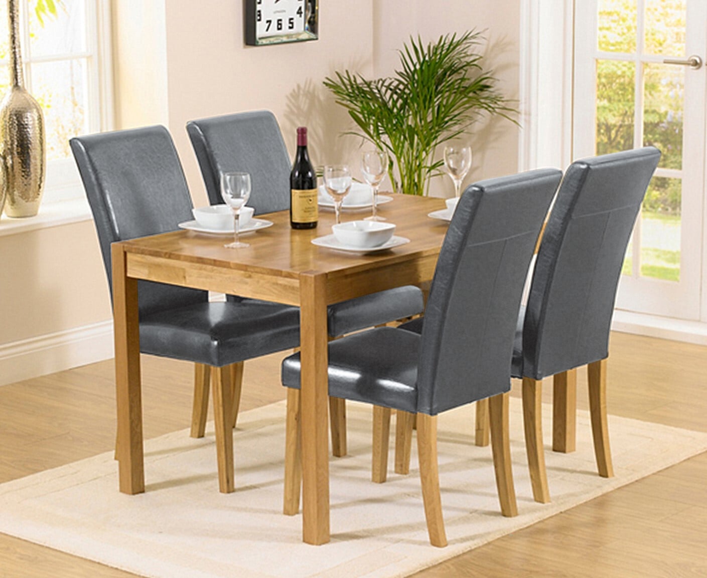 York 120cm Solid Oak Dining Table with 4 Brown Olivia Chairs