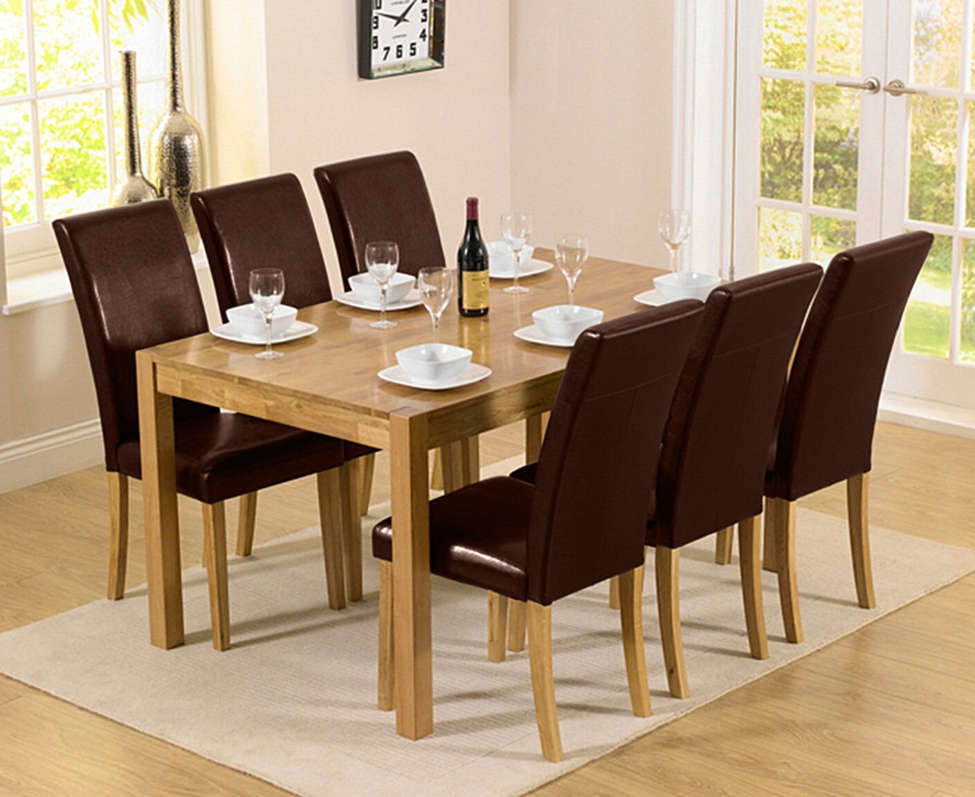 York 150cm Solid Oak Dining Table with 6 Brown Olivia Chairs