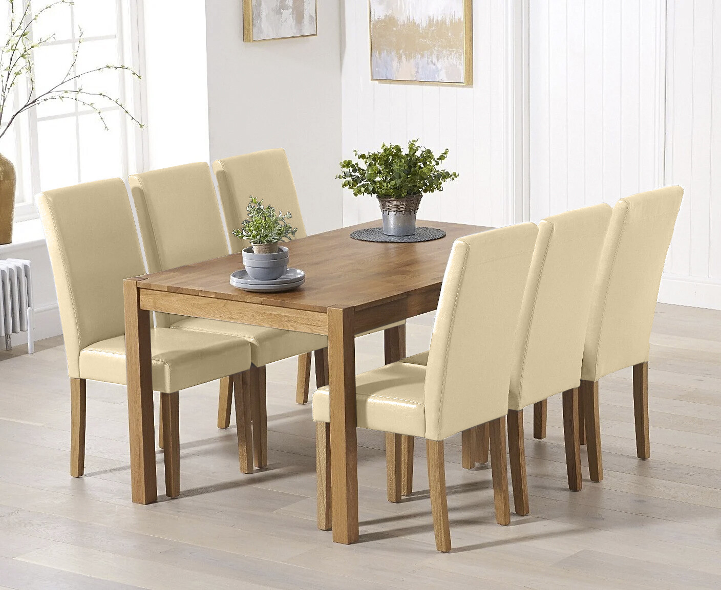 York 150cm Solid Oak Dining Table with 6 Brown Olivia Chairs