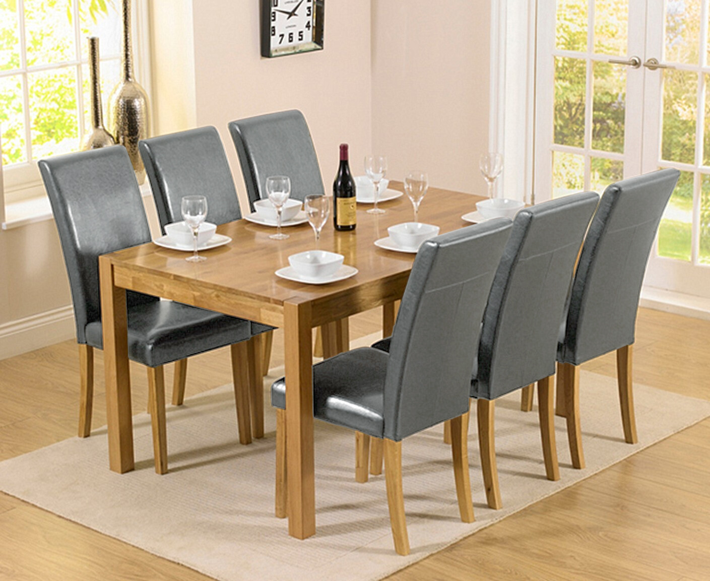 York 150cm Solid Oak Dining Table with 6 Brown Olivia Chairs