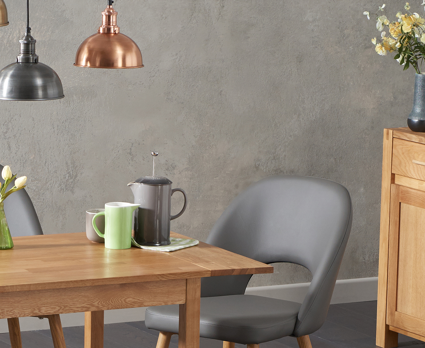 Extending York 70cm Solid Oak Drop Leaf Dining Table with 4 Grey Hudson Chairs