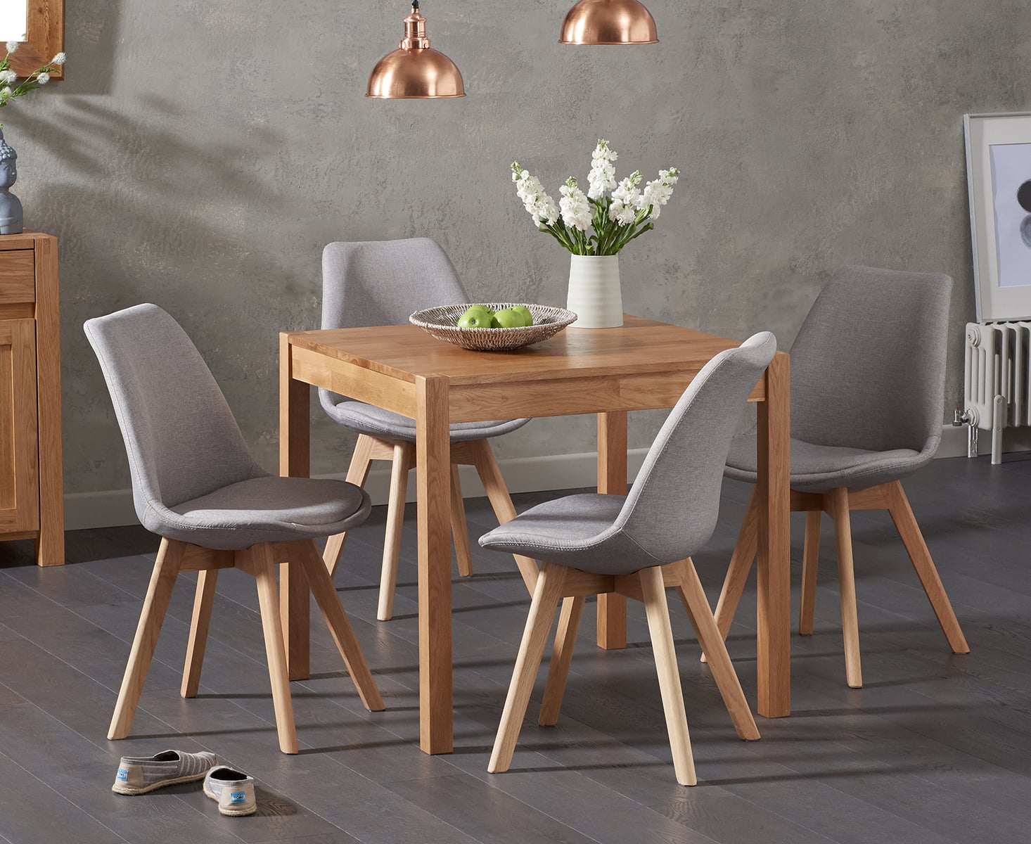York 80cm Solid Oak Dining Table With 4 Dark Grey Orson Chairs