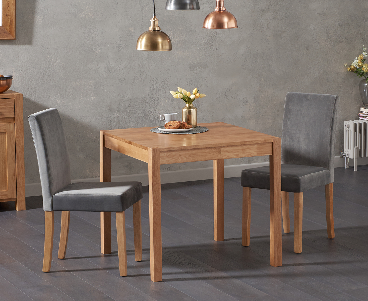 Colby 200cm Oval White Marble Dining Table with 6 Grey Sienna Chairs