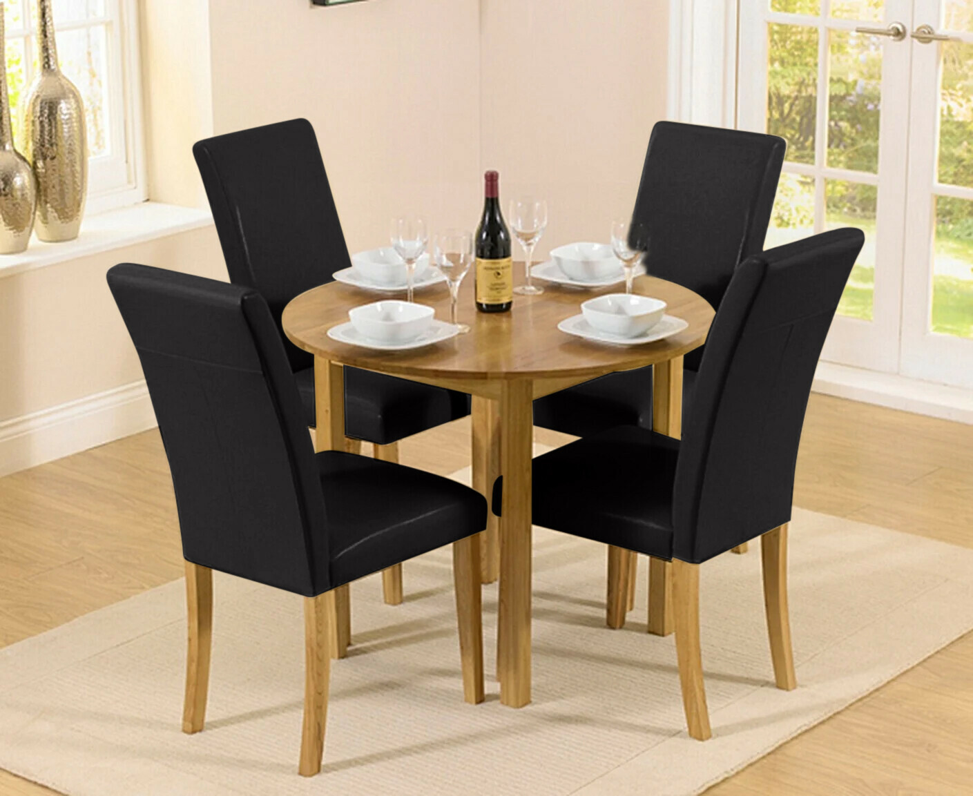 Extending York 90cm Solid Oak Dining Table with 2 Grey Olivia Chairs