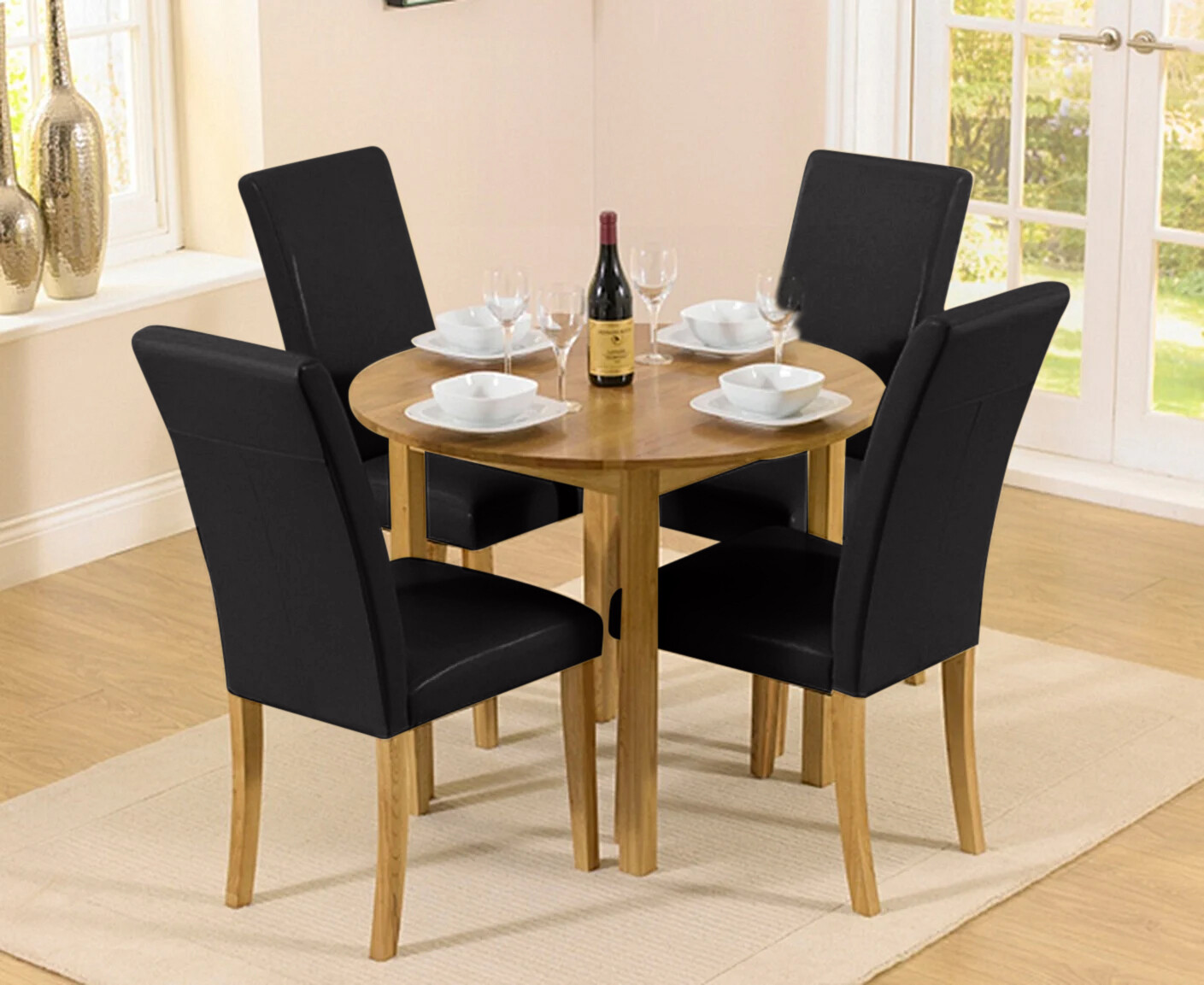 Extending York 90cm Solid Oak Drop Leaf Dining Table with 4 Cream Olivia Chairs
