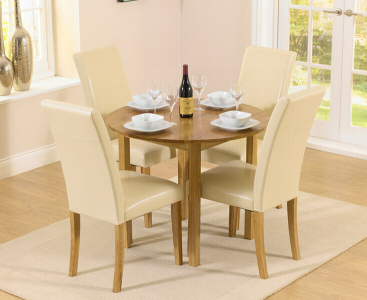 Extending York 90cm Solid Oak Dining Table with 2 Grey Olivia Chairs