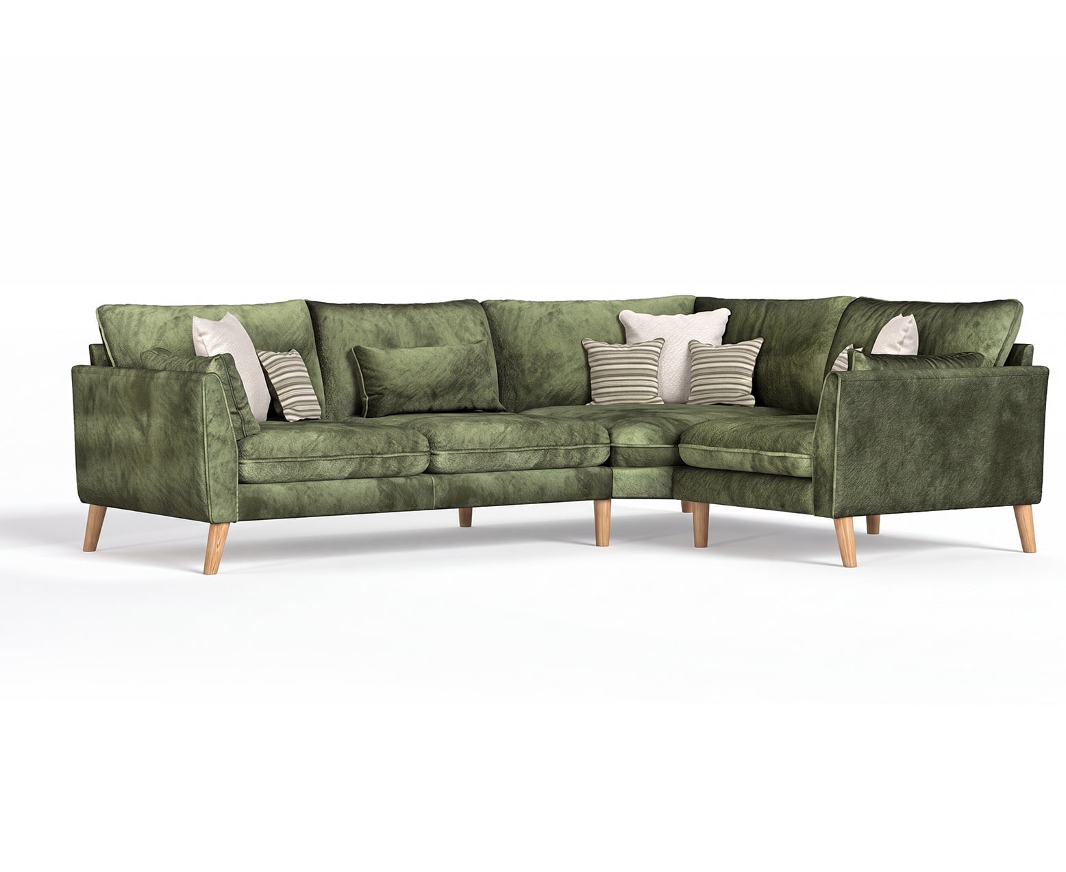 Palermo Olive Green Chenille Fabric Right Hand Facing Corner Sofa