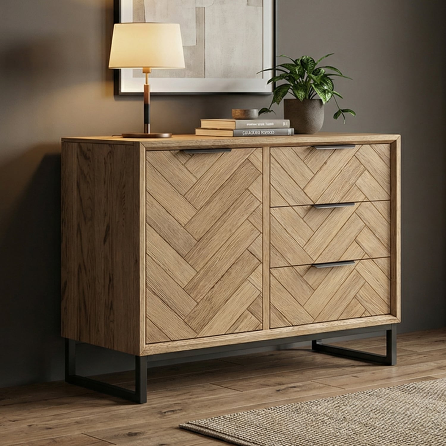 Herringbone Solid Oak Small Sideboard