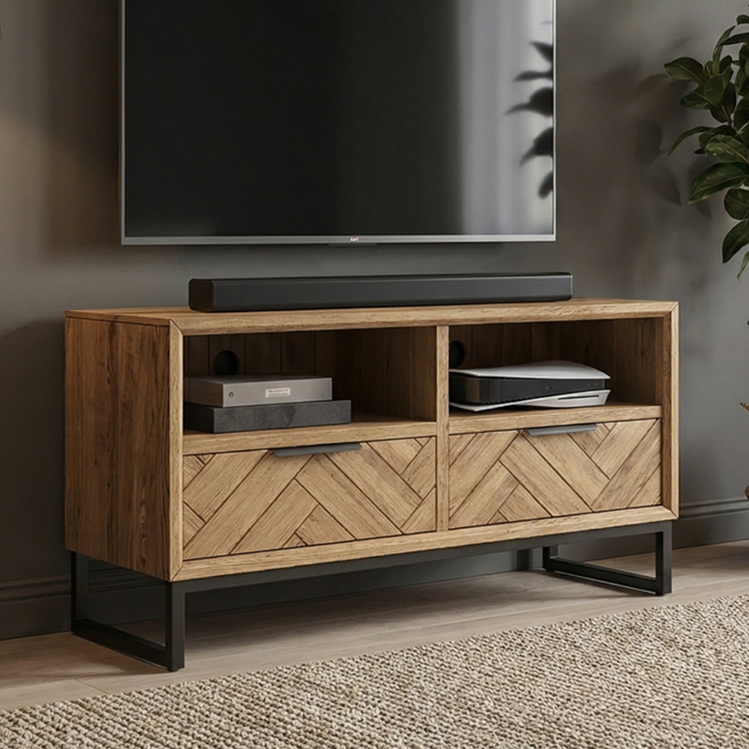 Herringbone Solid Oak Small TV Cabinet