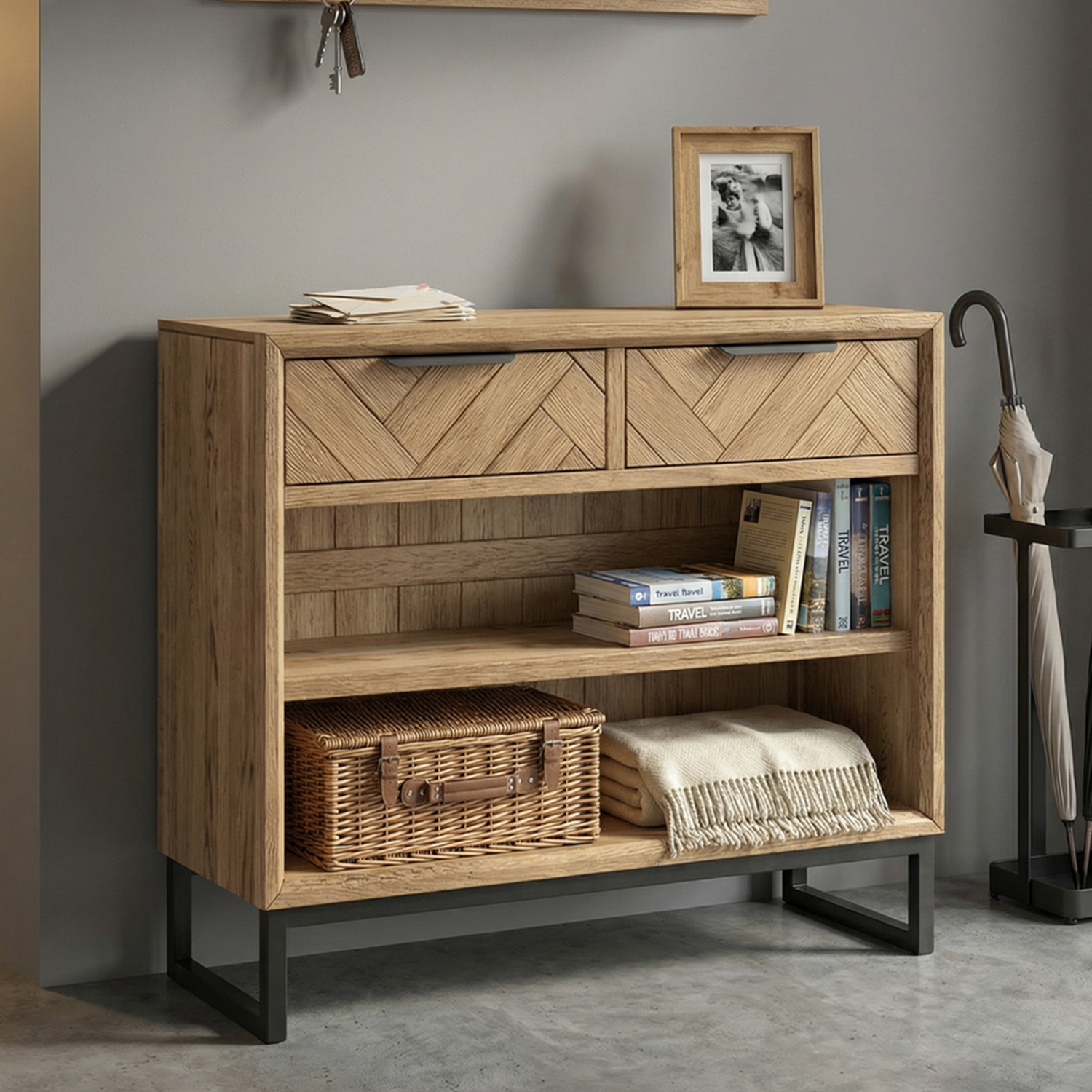 Herringbone Solid Oak Console Table