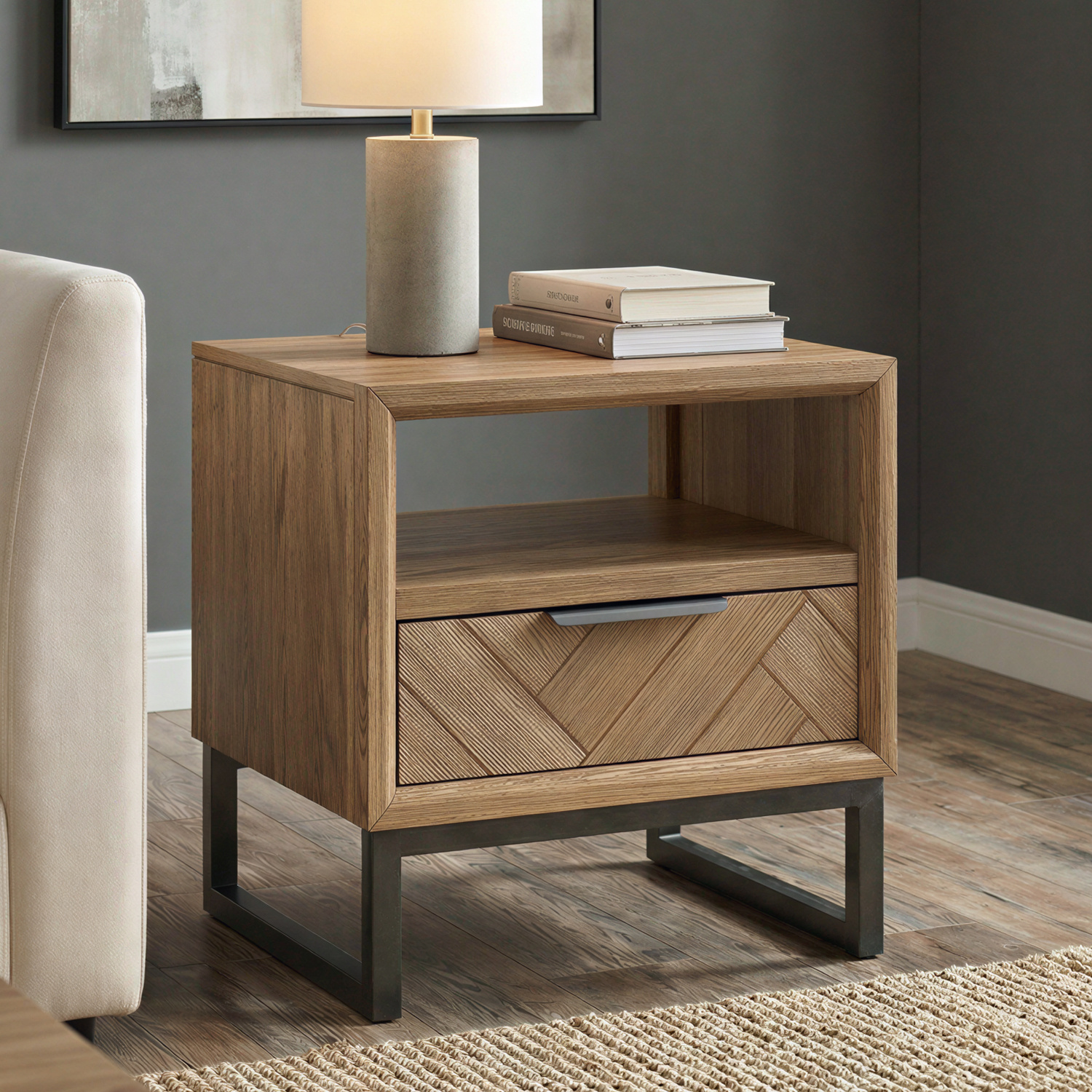 Herringbone Solid Oak Lamp Table