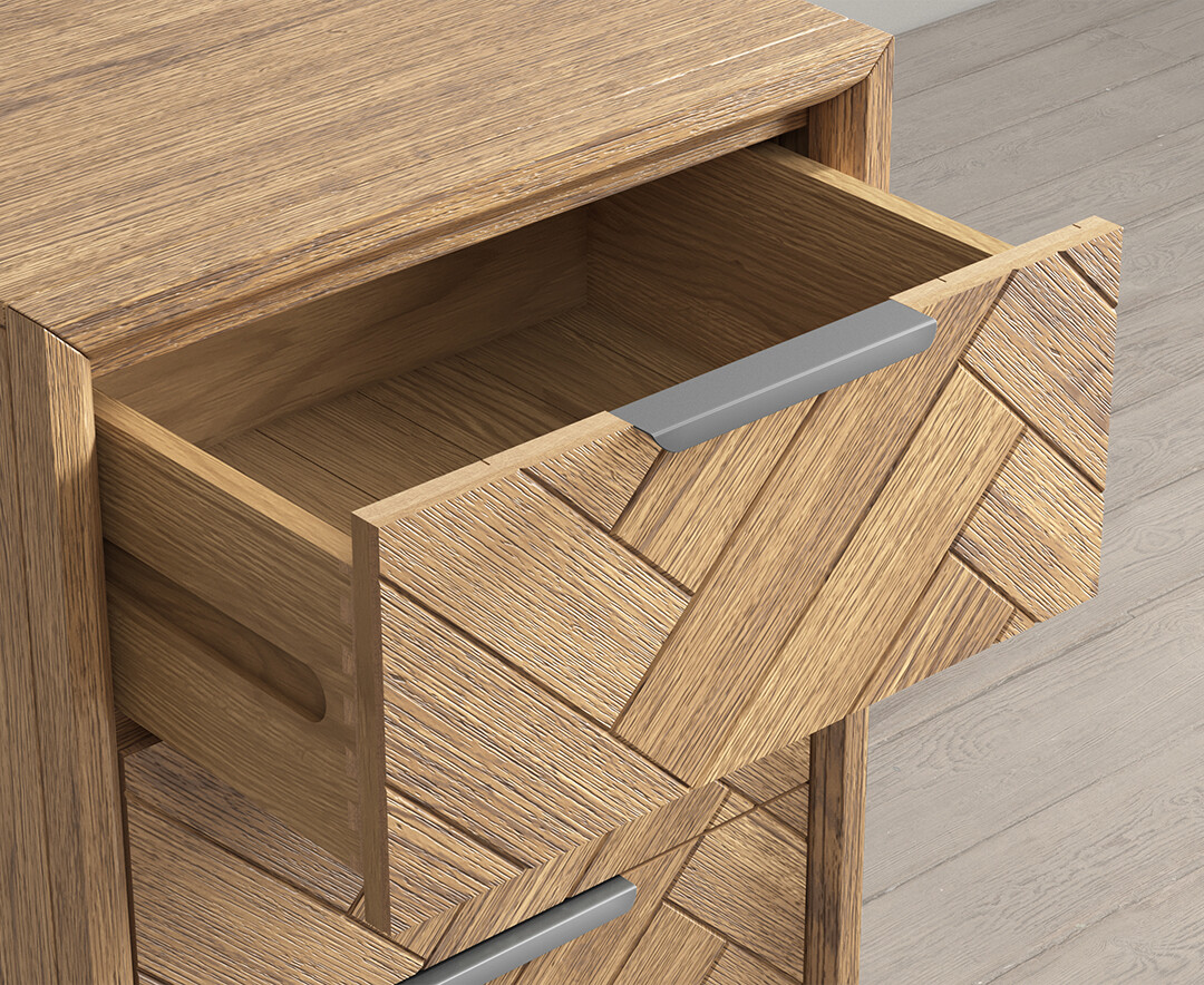 Photo 6 of Herringbone solid oak 5 drawer tallboy chest Photo 6 of Herringbone solid oak 5 drawer tallboy chest