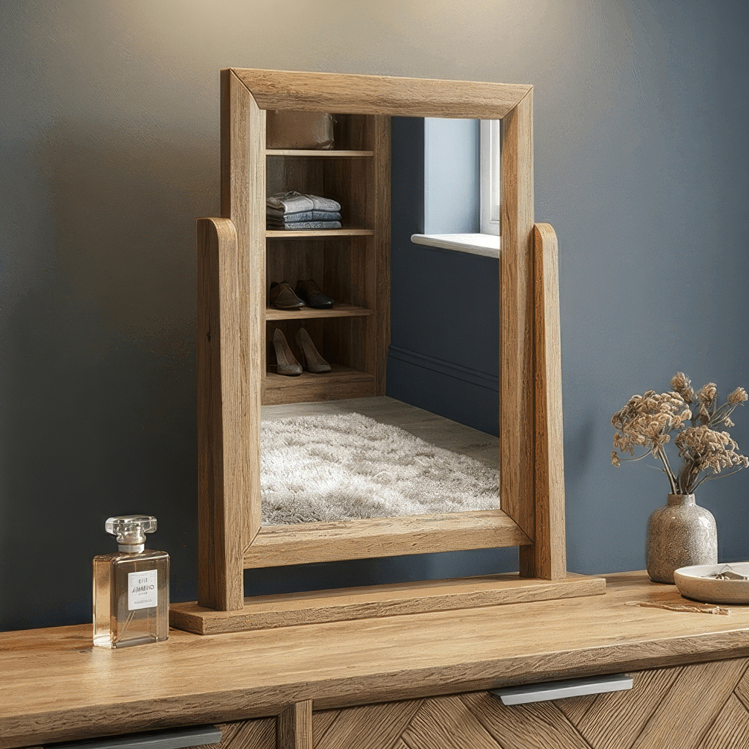Herringbone Solid Oak Dressing Table Mirror