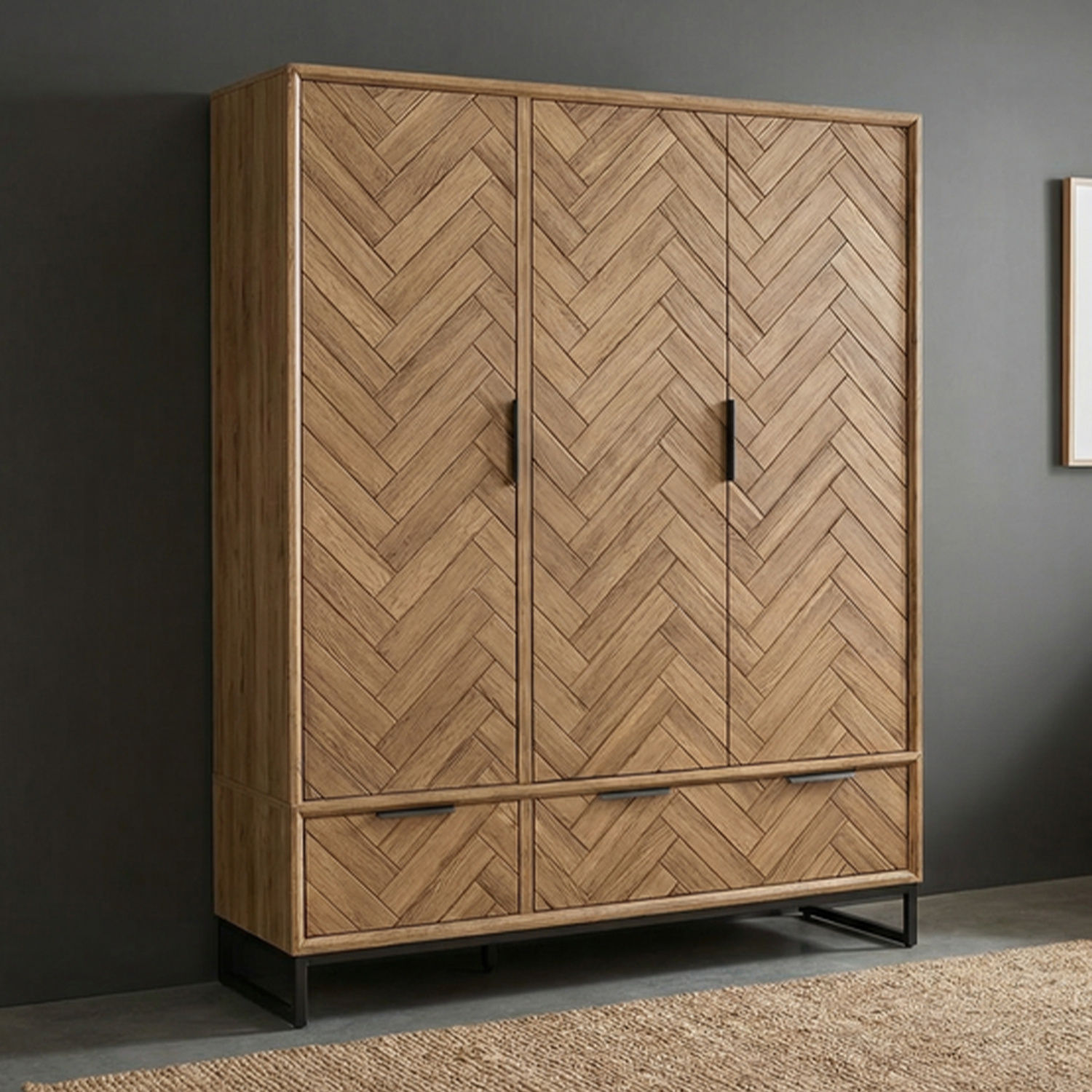 Herringbone Solid Oak Triple Wardrobe