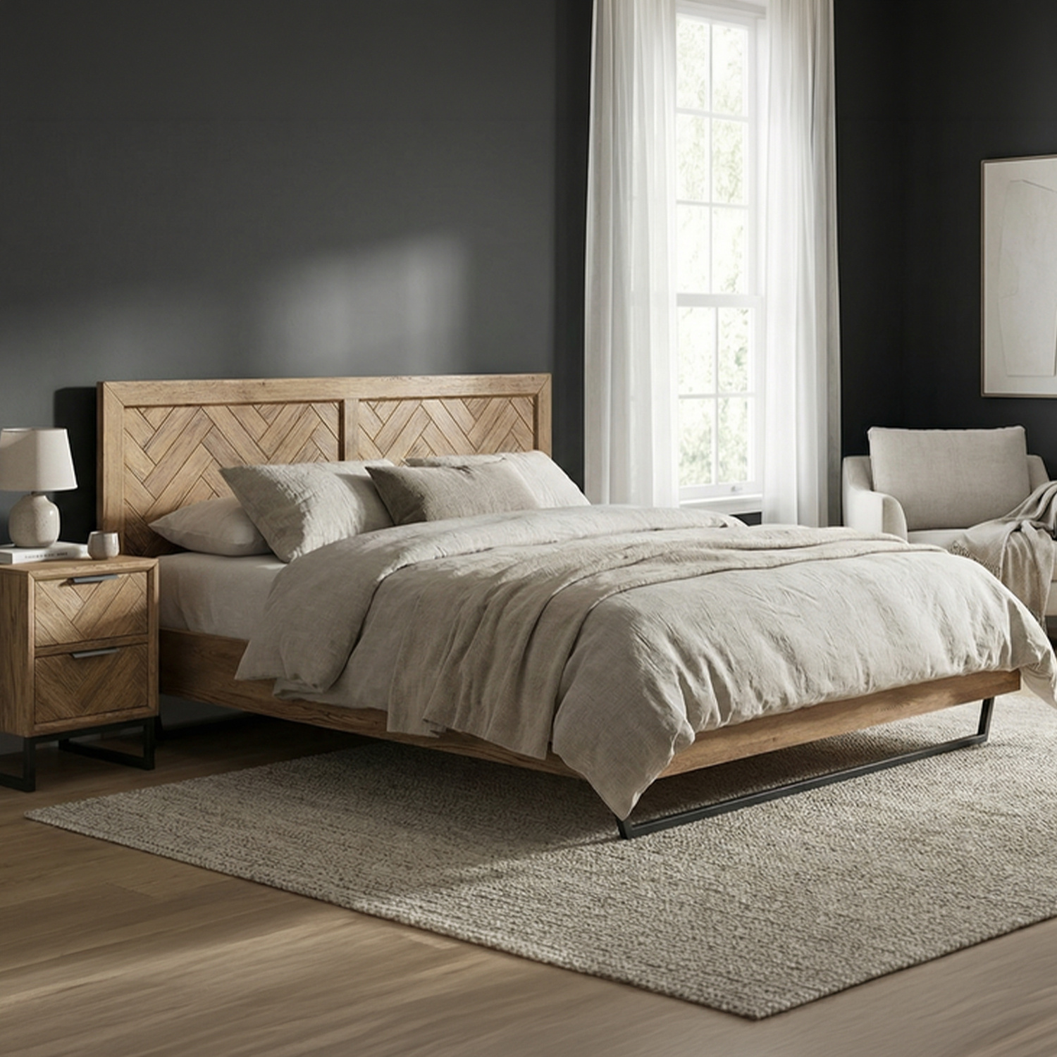 Herringbone Solid Oak Super King Bed