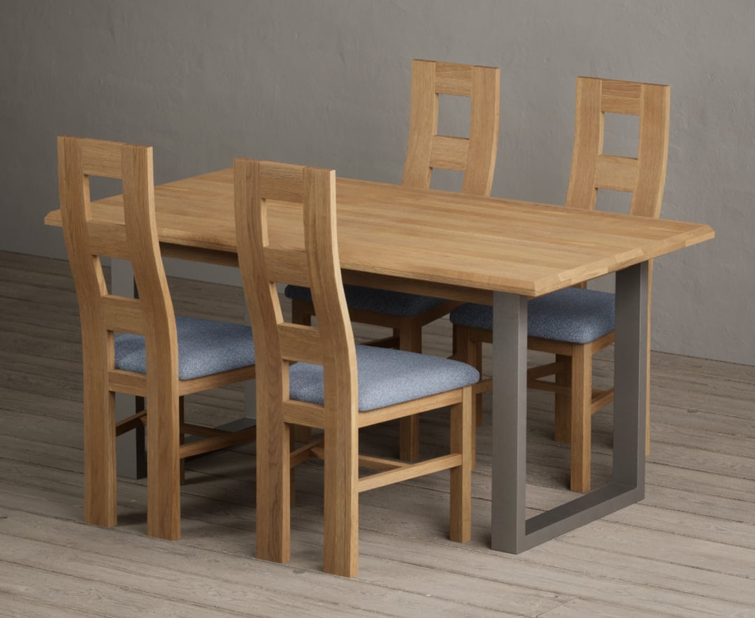 Parker 160cm Solid Oak Dining Table with 6 Light Grey Natural Solid Oak Chairs
