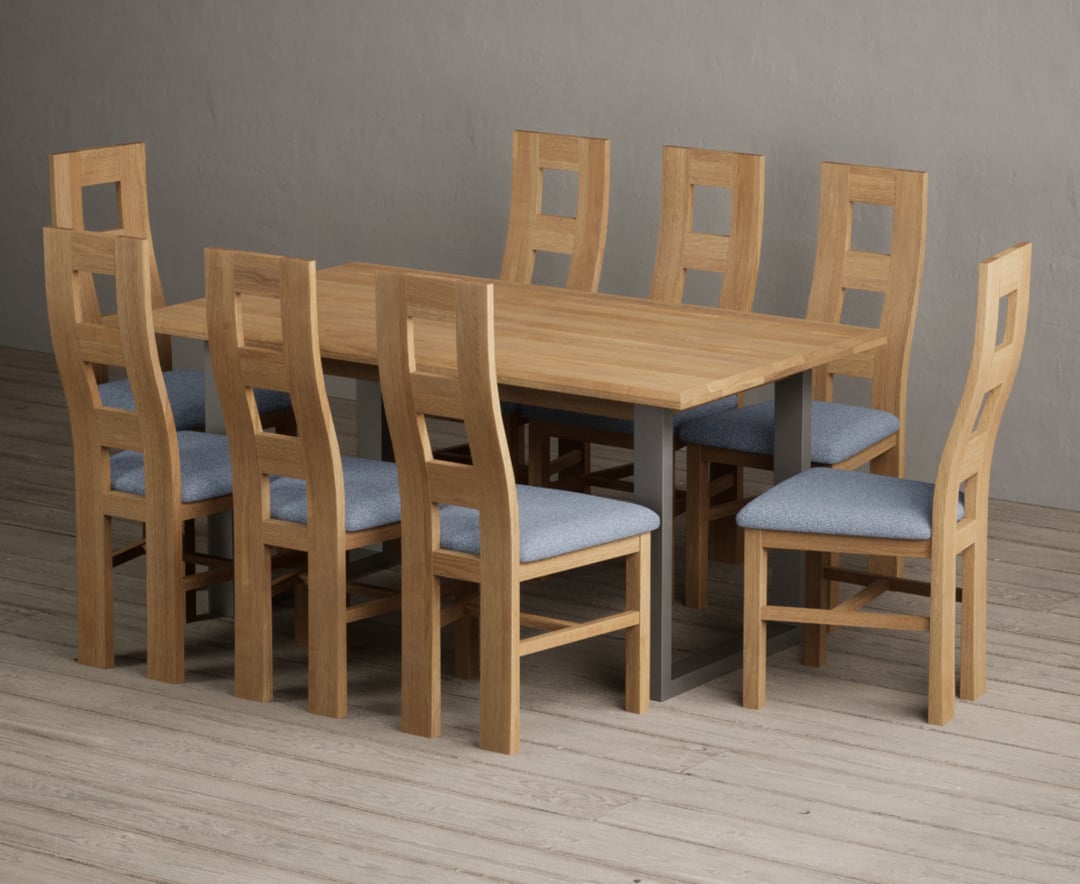 Parker 160cm Solid Oak Dining Table with 6 Light Grey Natural Solid Oak Chairs