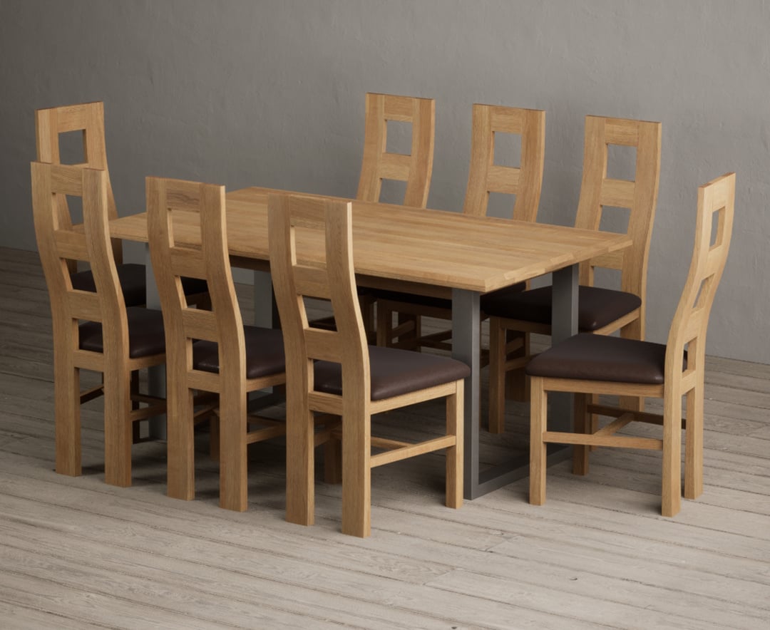 Parker 160cm Solid Oak Dining Table with 6 Light Grey Natural Solid Oak Chairs