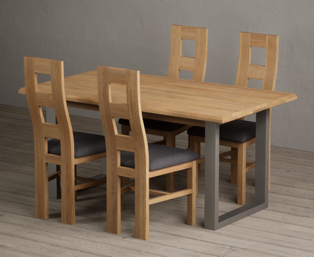 Parker 160cm Solid Oak Dining Table With 6 Blue Natural Chairs
