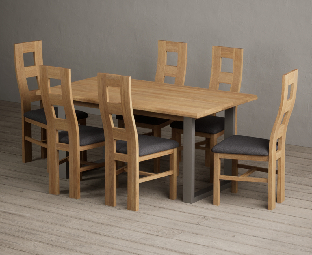 Parker 160cm Solid Oak Dining Table with 6 Light Grey Natural Solid Oak Chairs