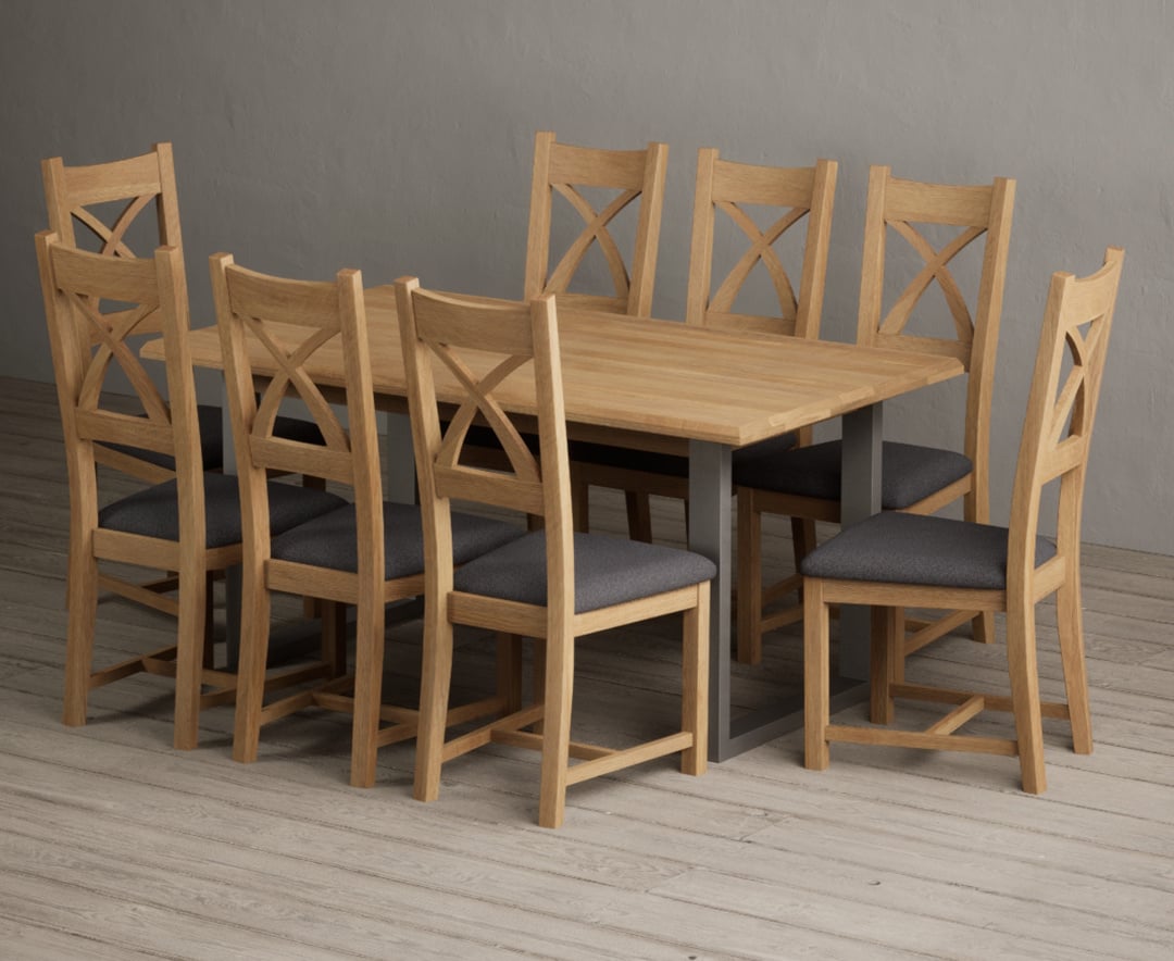 Parker 160cm Solid Oak Dining Table with 6 Light Grey Natural Solid Oak Chairs