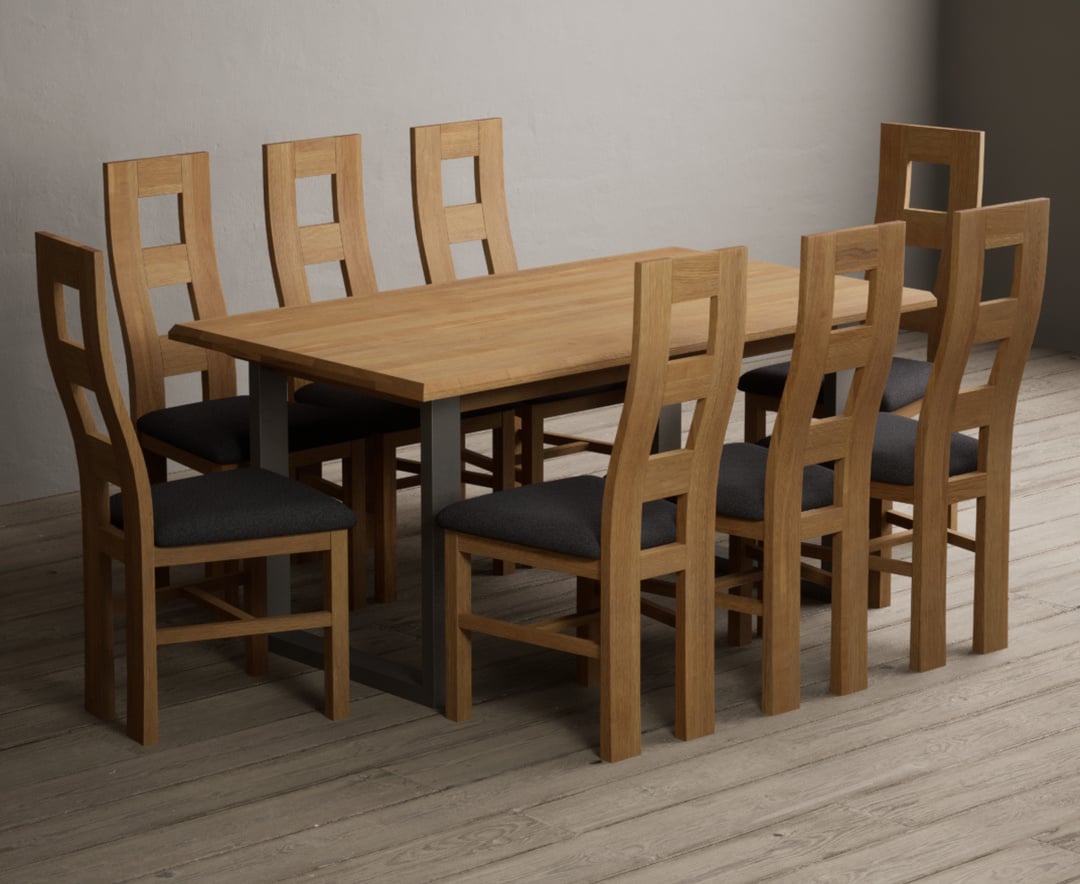 Parker 160cm Solid Oak Dining Table with 6 Light Grey Natural Solid Oak Chairs
