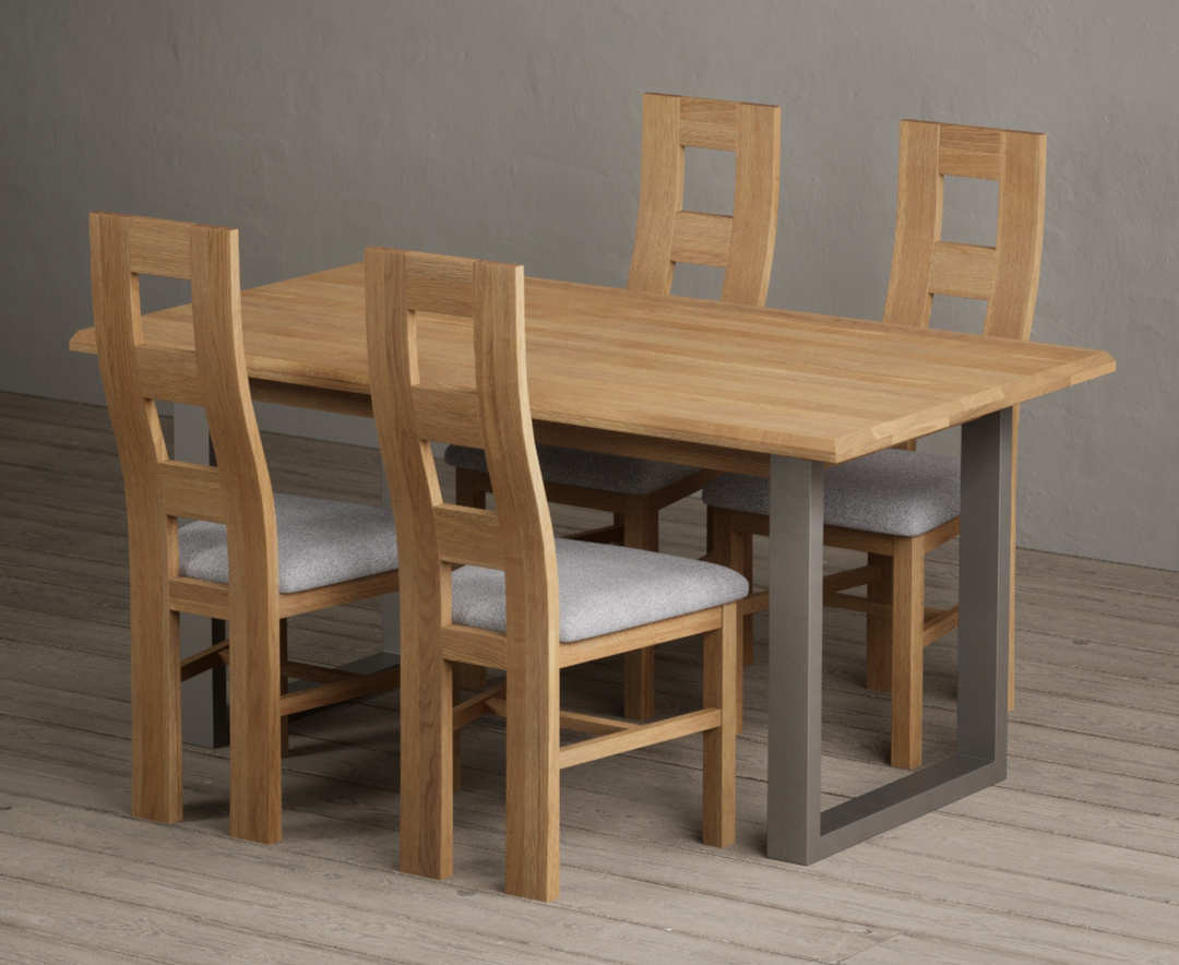 Parker 160cm Solid Oak Dining Table with 6 Light Grey Natural Solid Oak Chairs