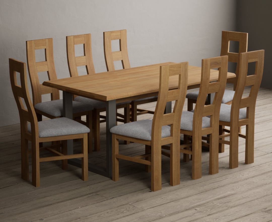Parker 160cm Solid Oak Dining Table with 6 Light Grey Natural Solid Oak Chairs
