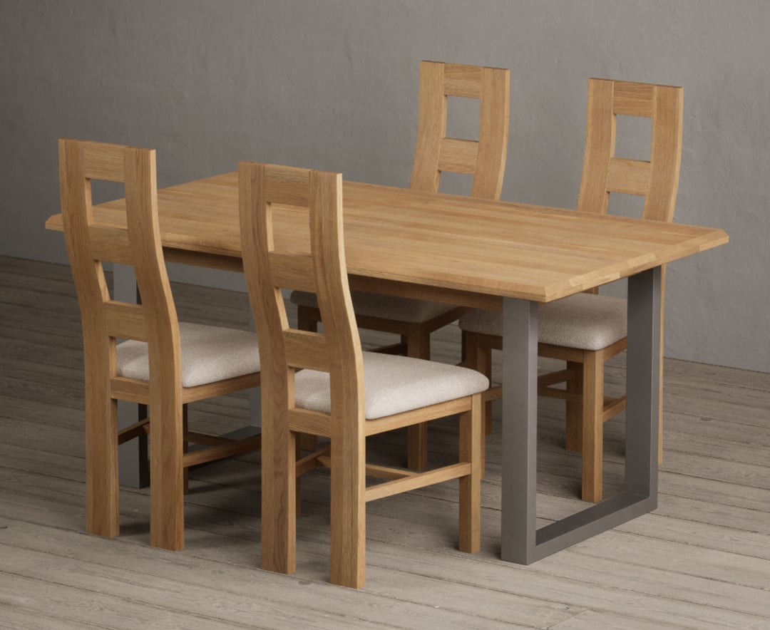 Parker 160cm Solid Oak Dining Table with 6 Light Grey Natural Solid Oak Chairs