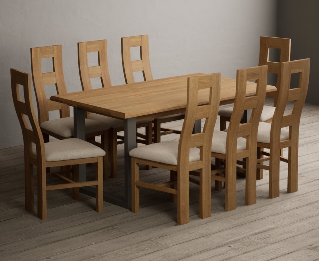 Parker 160cm Solid Oak Dining Table with 6 Light Grey Natural Solid Oak Chairs